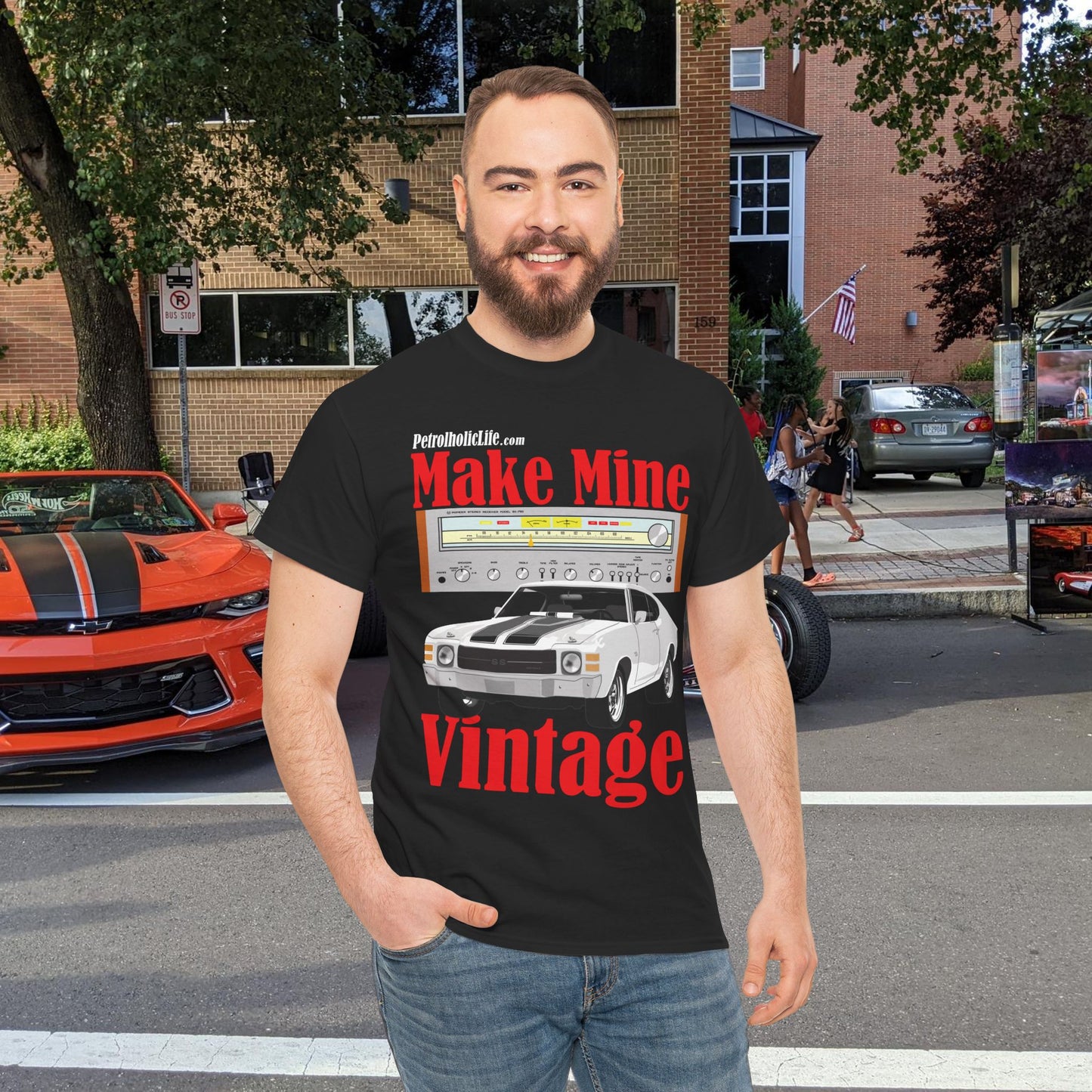 A Make Mine Vintage '70 Chevlle and Pioneer Receiver - Unisex Heavy Cotton Tee