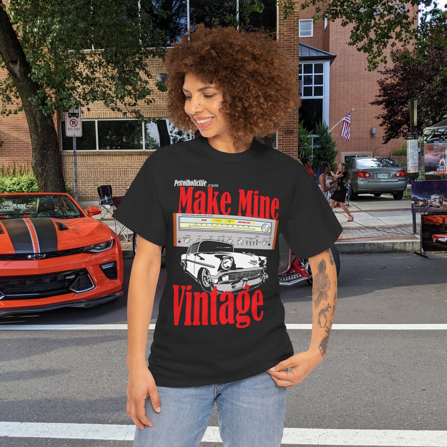 Make Mine Vintage '56 Chev and Pioneer Receiver - Unisex Heavy Cotton Tee