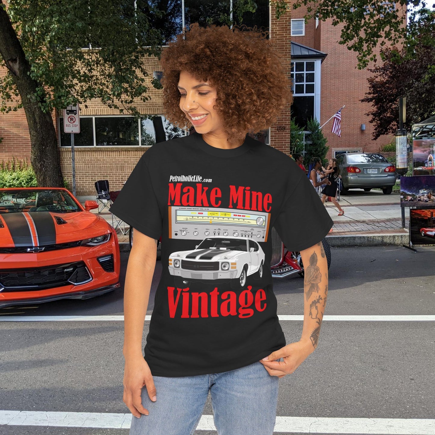 A Make Mine Vintage '70 Chevlle and Pioneer Receiver - Unisex Heavy Cotton Tee