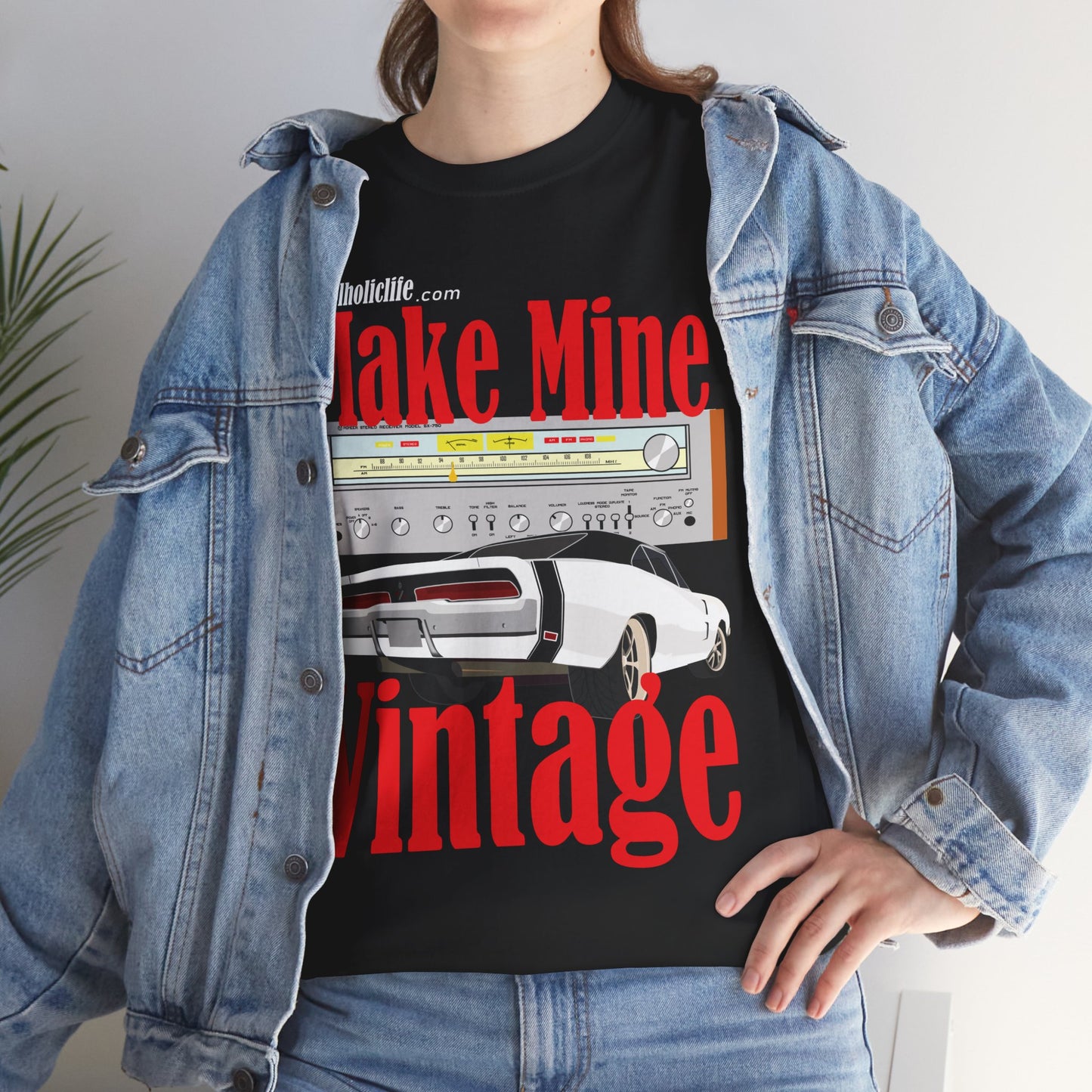 Make Mine Vintage '69 Charger and Pioneer Receiver - Unisex Heavy Cotton Tee