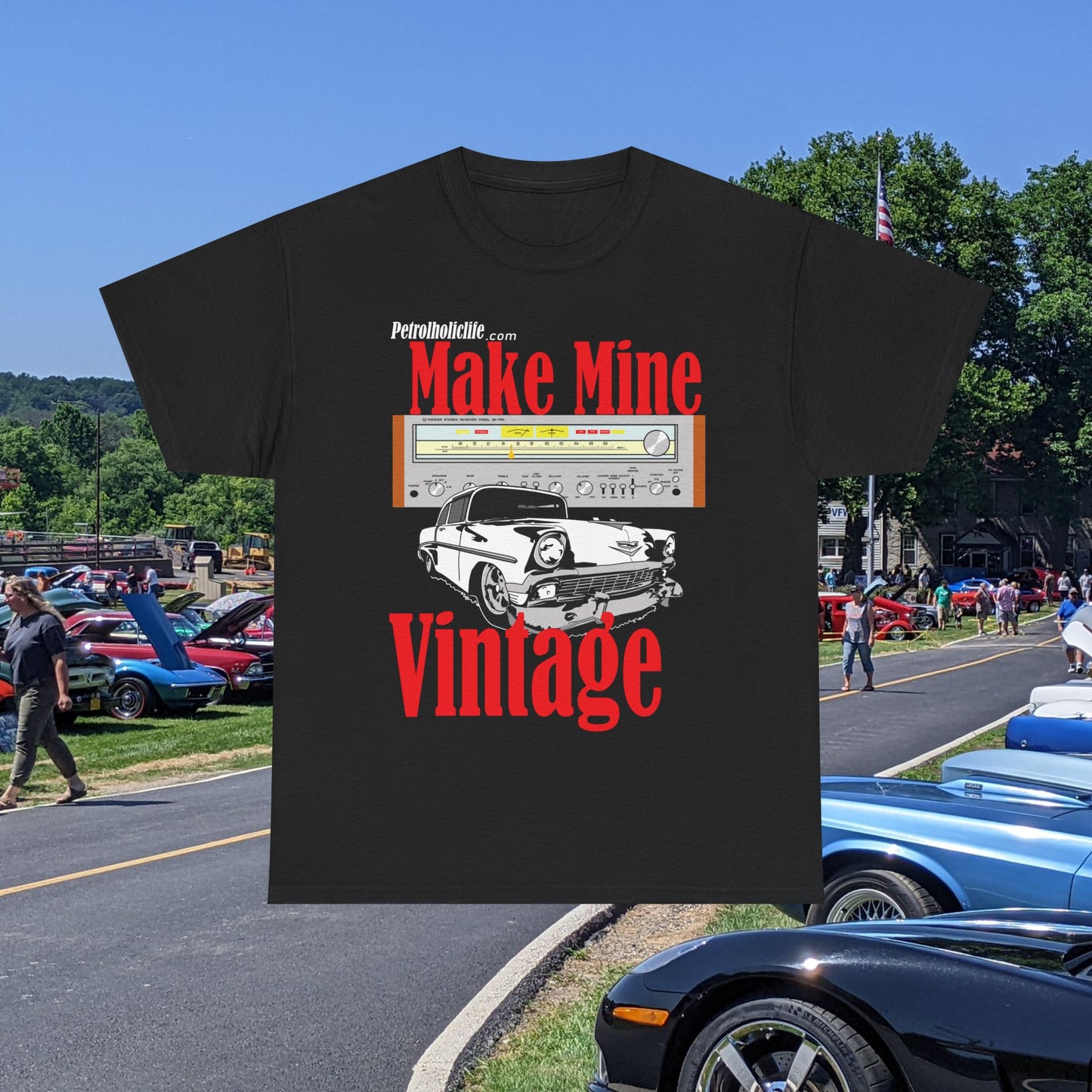 Make Mine Vintage '56 Chev and Pioneer Receiver - Unisex Heavy Cotton Tee