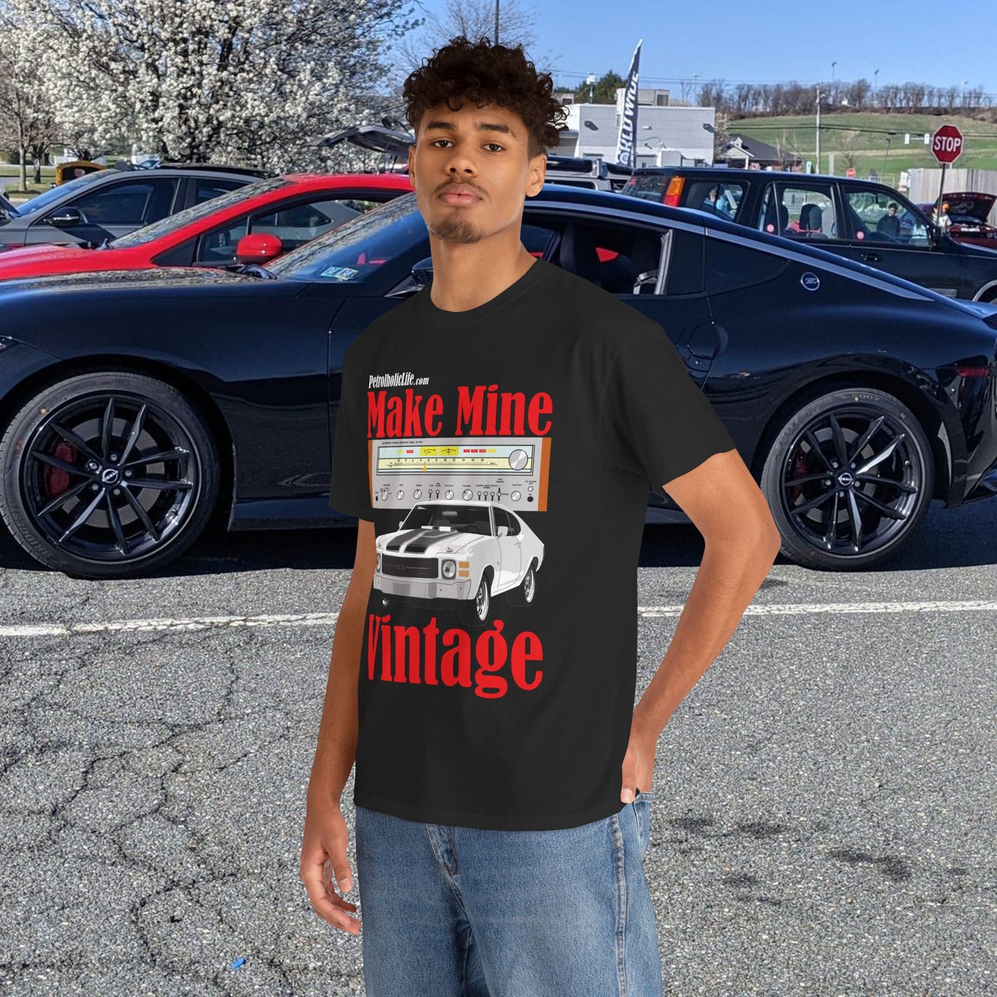A Make Mine Vintage '70 Chevlle and Pioneer Receiver - Unisex Heavy Cotton Tee