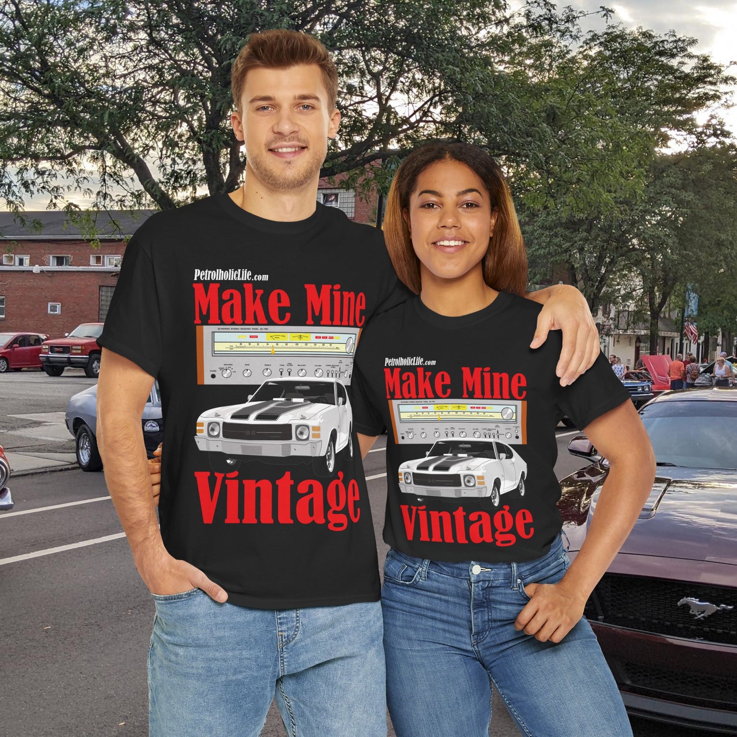 A Make Mine Vintage '70 Chevlle and Pioneer Receiver - Unisex Heavy Cotton Tee