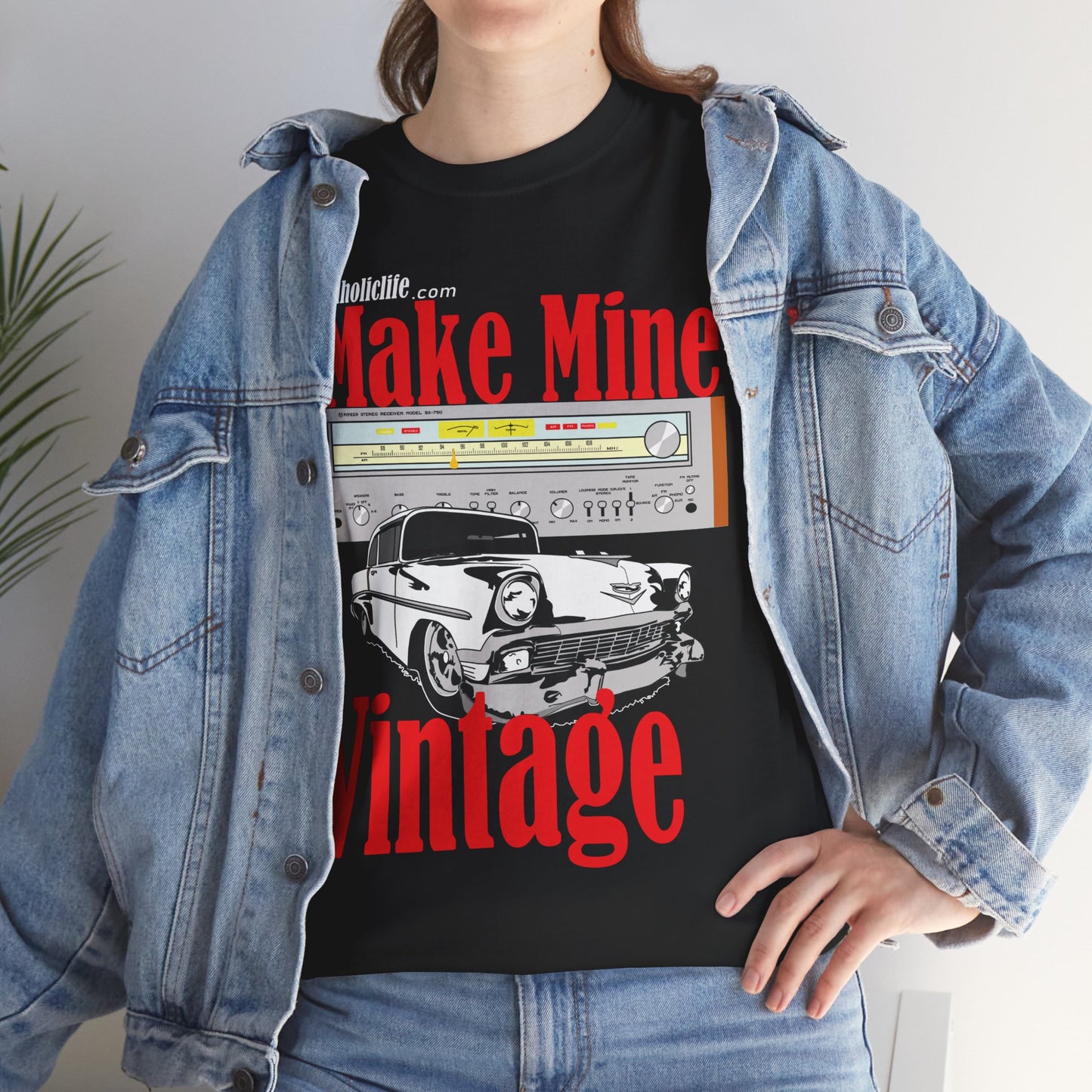 Make Mine Vintage '56 Chev and Pioneer Receiver - Unisex Heavy Cotton Tee