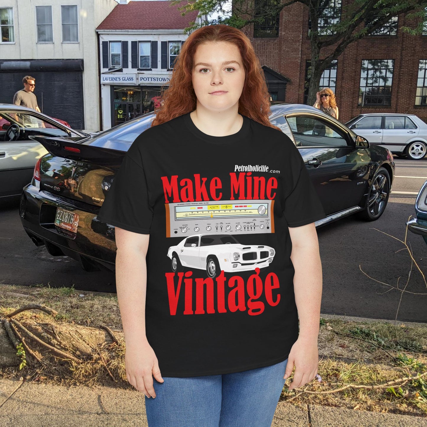 A Make Mine Vintage Formula Firebird and Pioneer Receiver - Unisex Heavy Cotton Tee