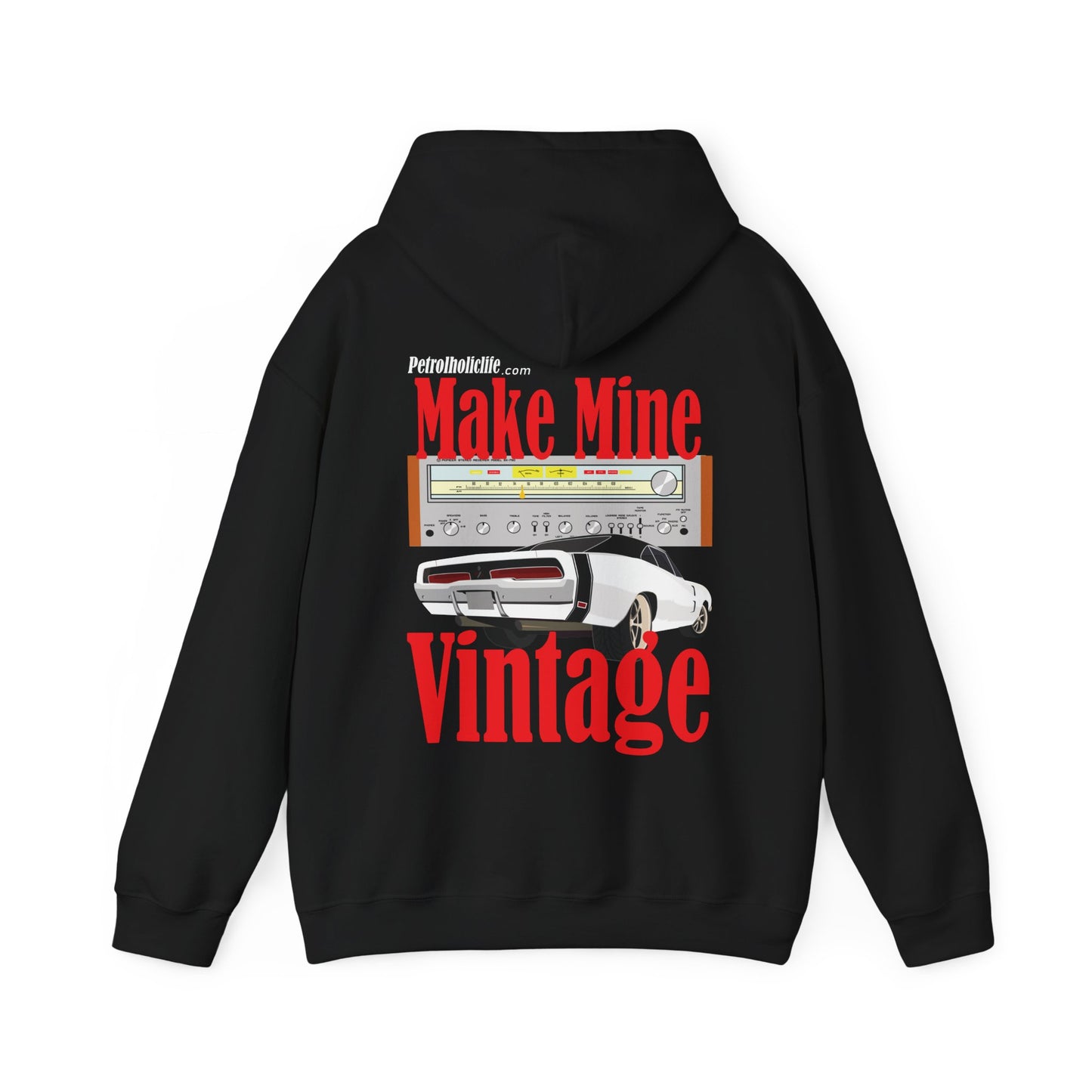 Make Mine Vintage Charger, Pioneer Receiver (Back Side) Unisex Heavy Blend™ Hooded Sweatshirt
