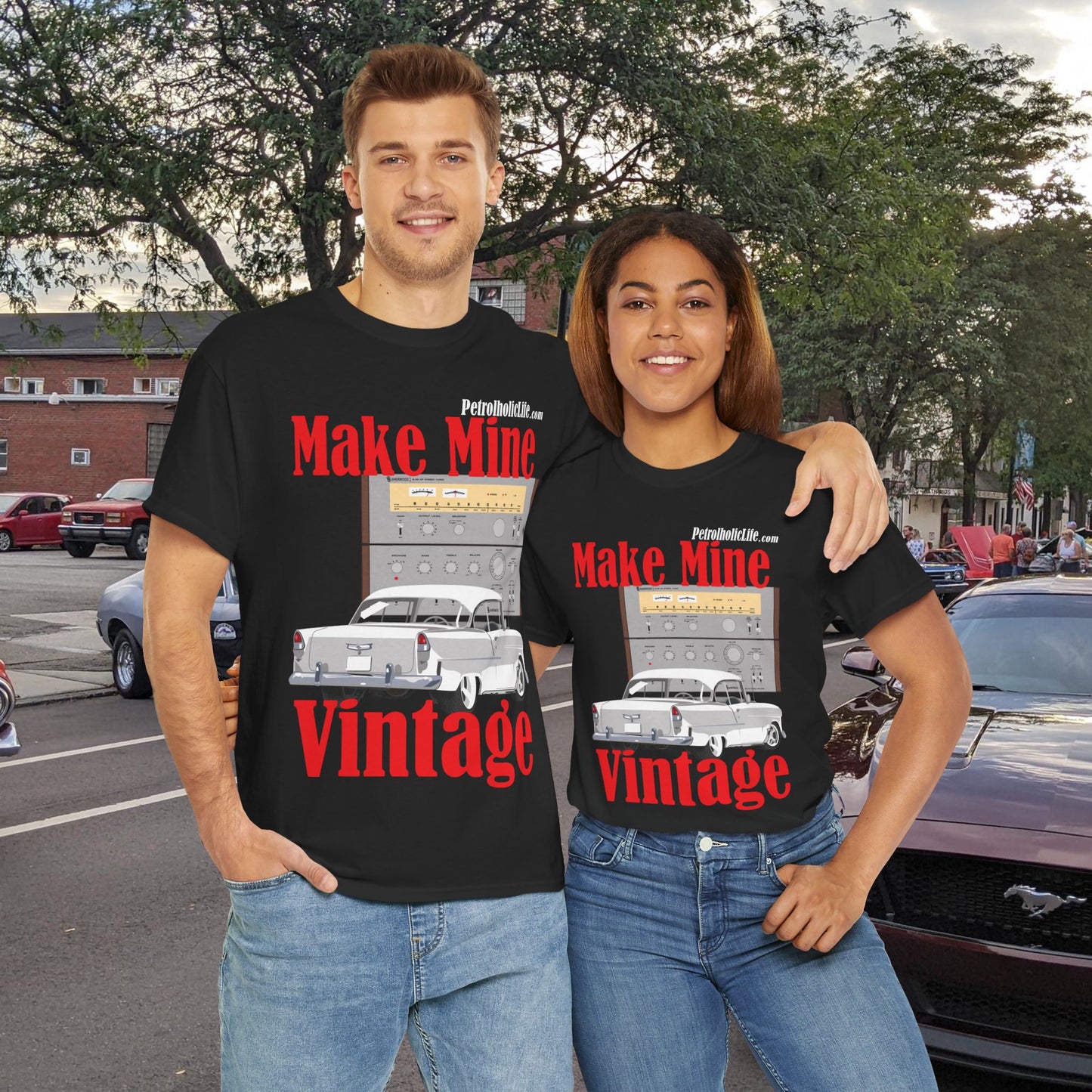 Make Mine Vintage '55 Chev and Sherwood S702 - Unisex Heavy Cotton Tee