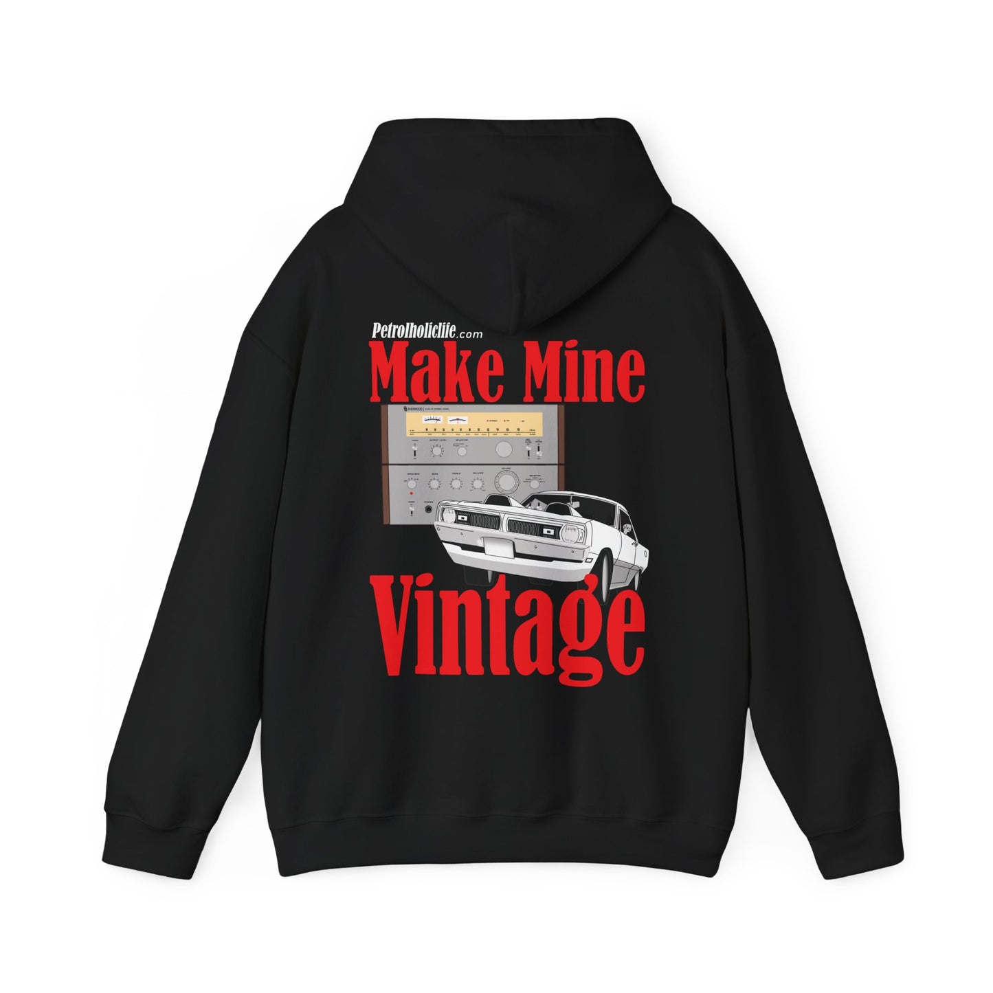 Make Mine Vintage '70 Dart Swinger, Sherwood Stereo (Back Side) Unisex Heavy Blend™ Hooded Sweatshirt