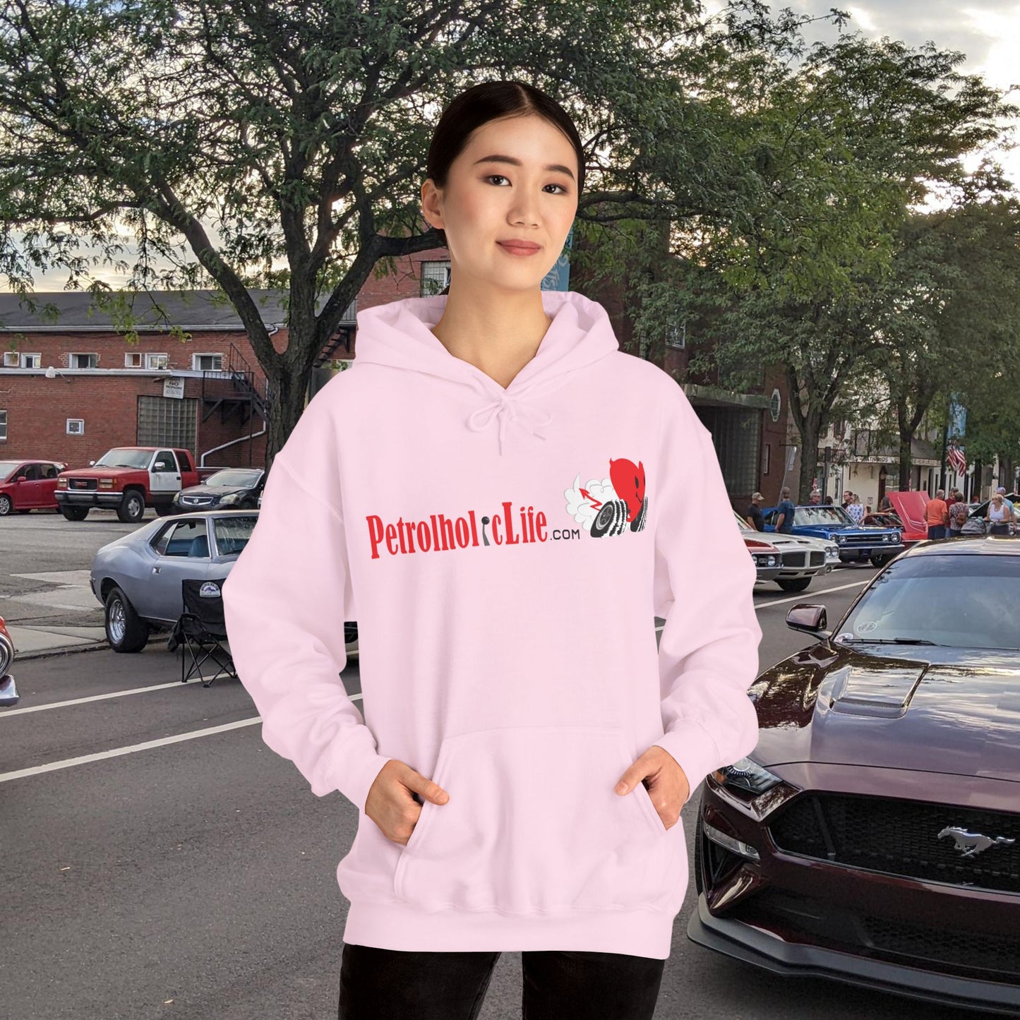 A Redline a Day Keeps Mechanic Away (Back Side) Unisex Heavy Blend™ Hooded Sweatshirt for Her