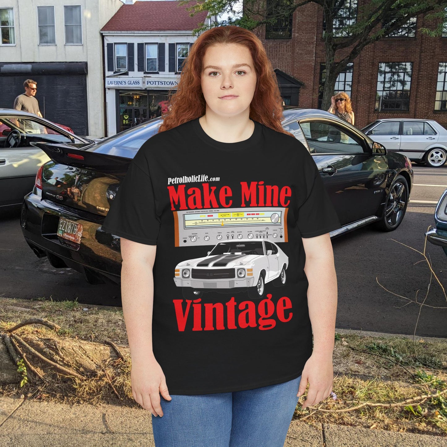A Make Mine Vintage '70 Chevlle and Pioneer Receiver - Unisex Heavy Cotton Tee