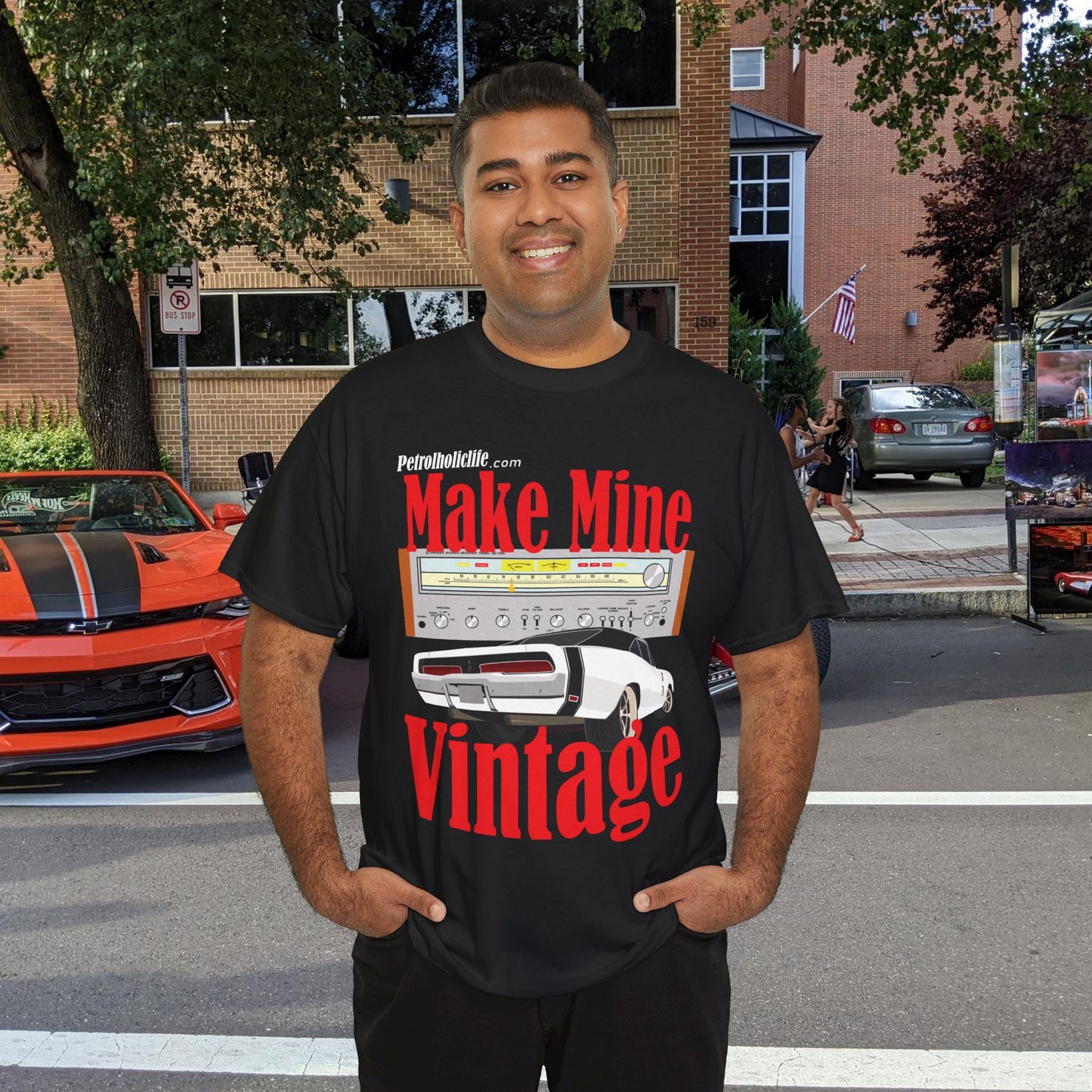 Make Mine Vintage '69 Charger and Pioneer Receiver - Unisex Heavy Cotton Tee