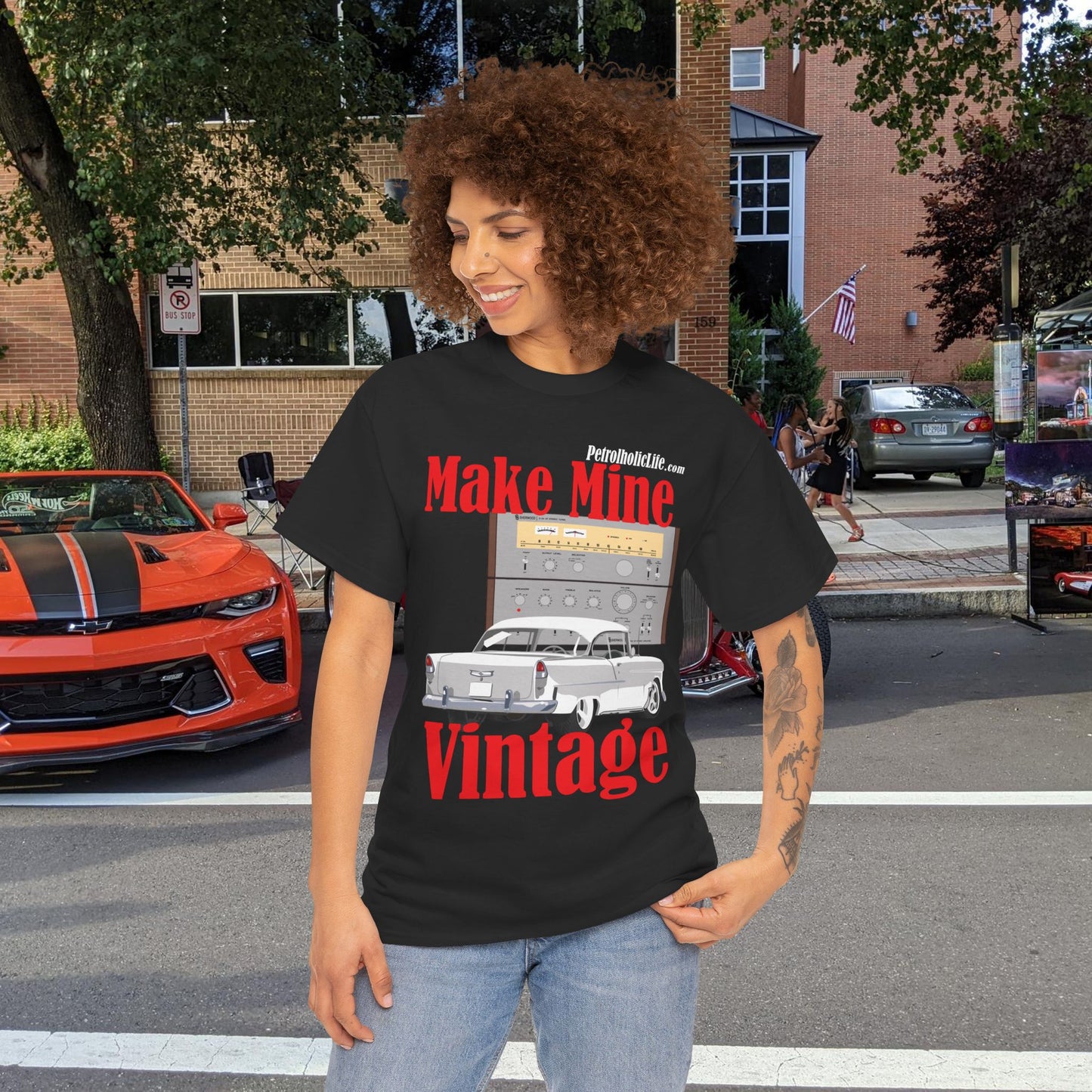 Make Mine Vintage '55 Chev and Sherwood S702 - Unisex Heavy Cotton Tee