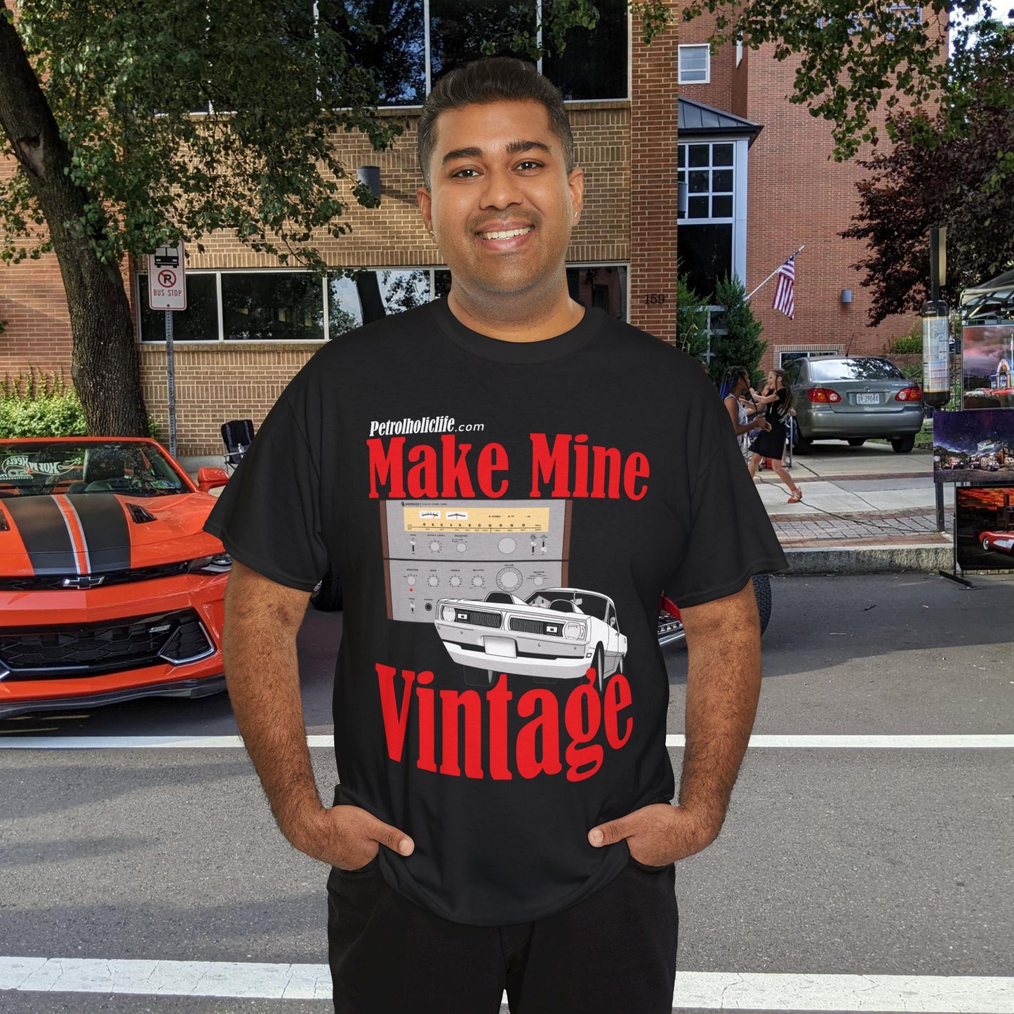 '70 Swinger and Make Mine Vintage Sherwood Stereo - Unisex Heavy Cotton Tee