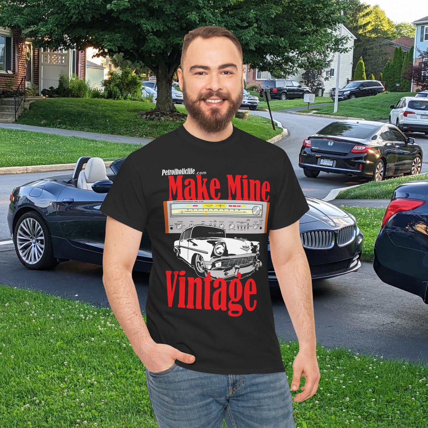 Make Mine Vintage '56 Chev and Pioneer Receiver - Unisex Heavy Cotton Tee