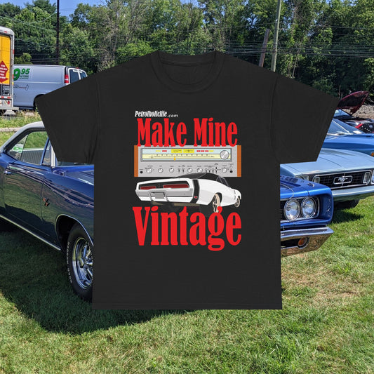 Make Mine Vintage '69 Charger and Pioneer Receiver - Unisex Heavy Cotton Tee