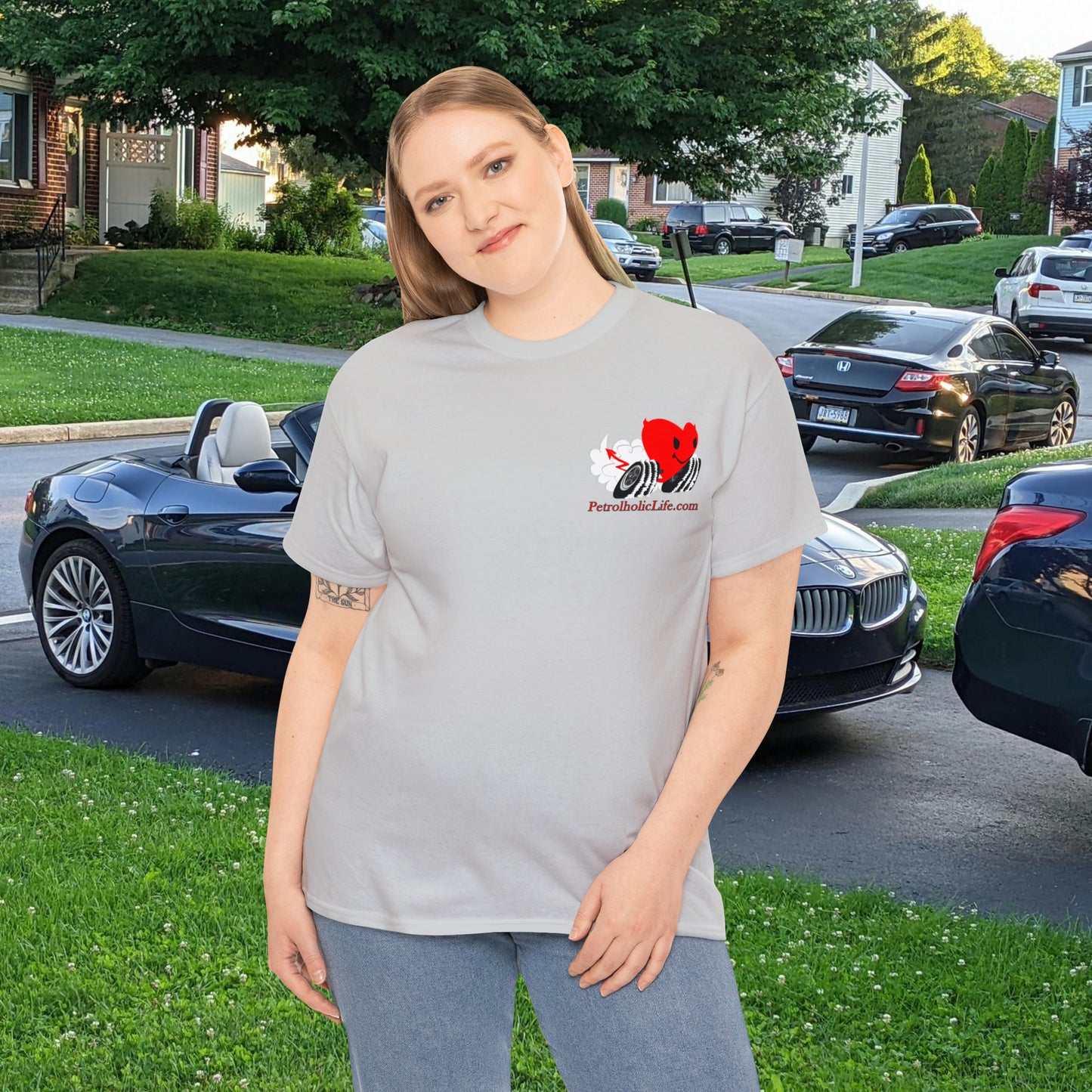 Racing Devilish Heart, also back side - Unisex Heavy Cotton Tee