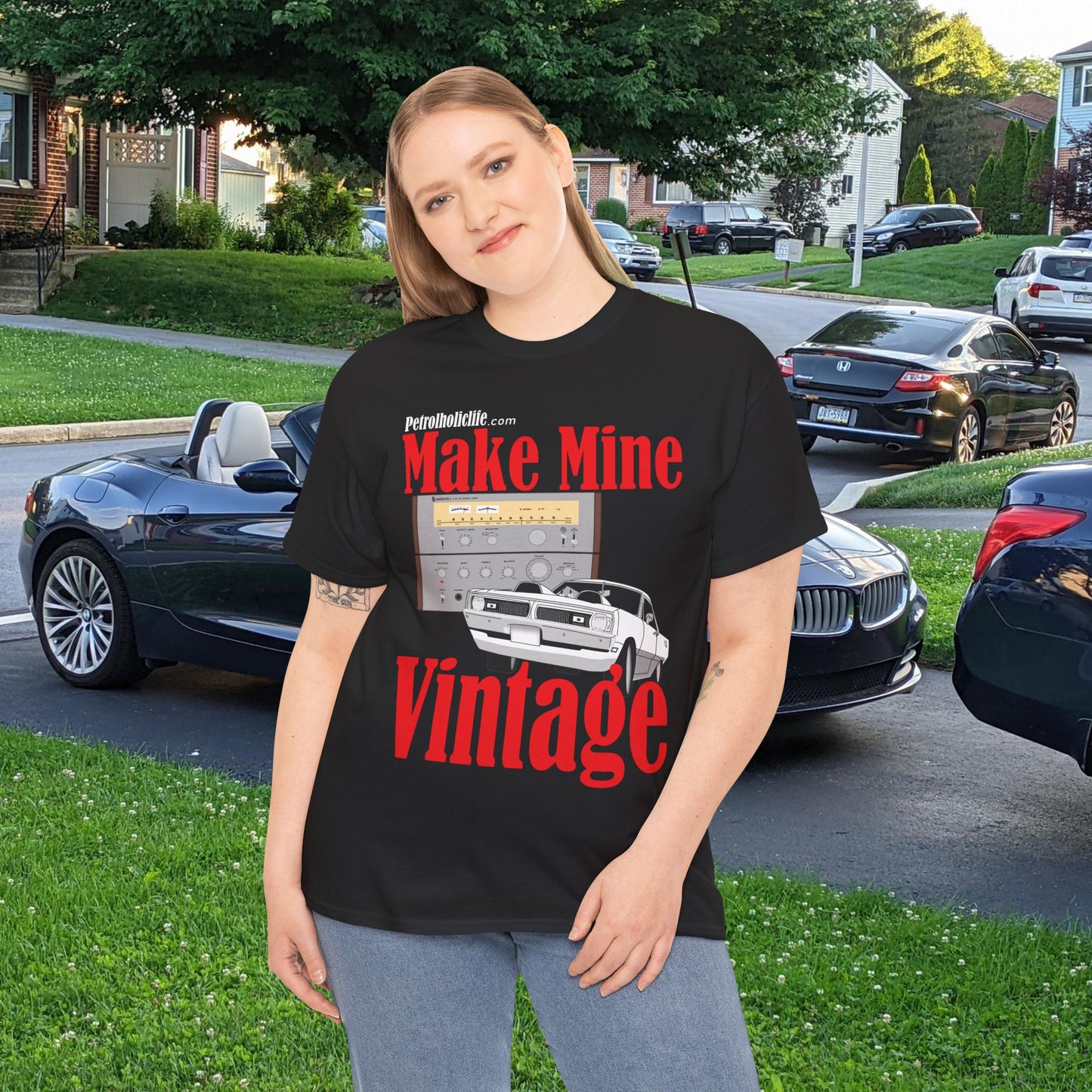 '70 Swinger and Make Mine Vintage Sherwood Stereo - Unisex Heavy Cotton Tee