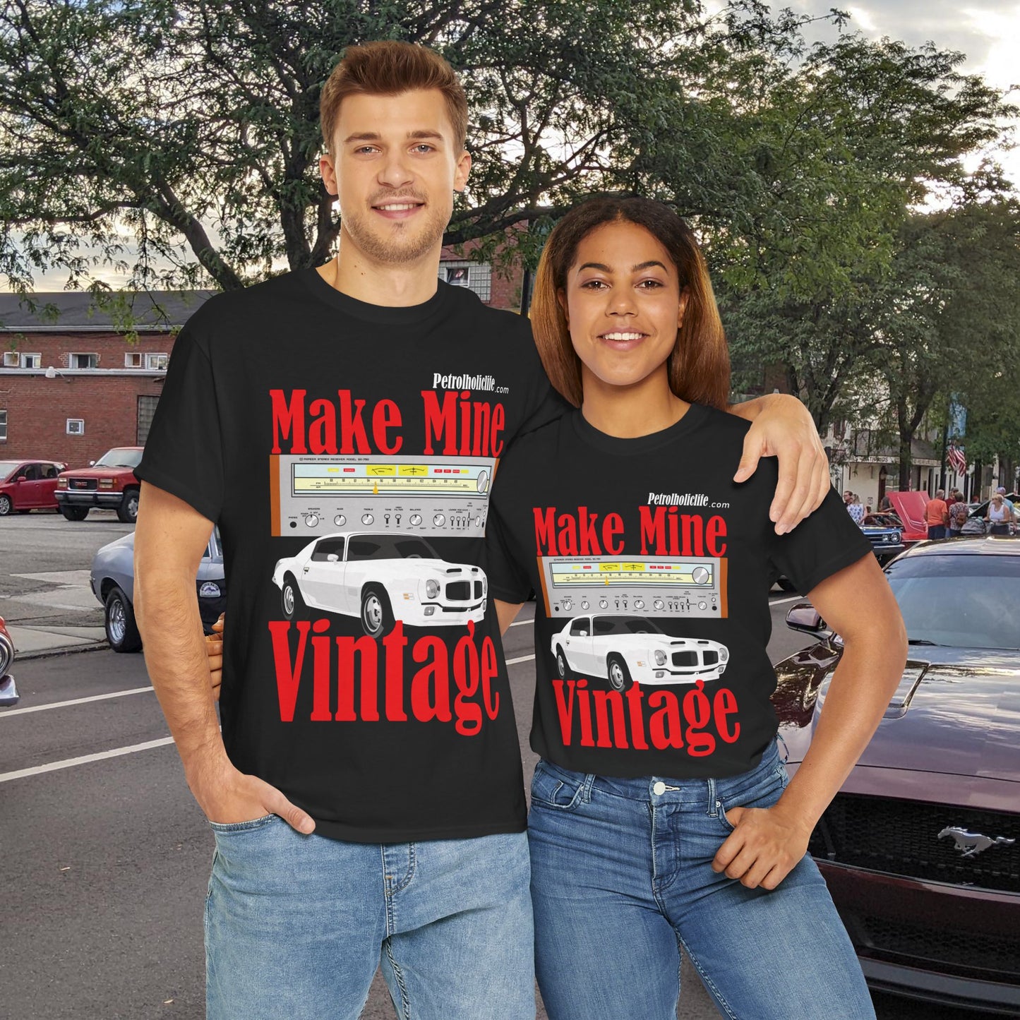 A Make Mine Vintage Formula Firebird and Pioneer Receiver - Unisex Heavy Cotton Tee