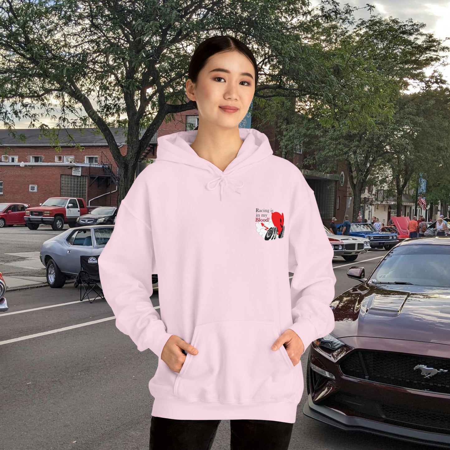 A Redline a Day Keeps Mechanic Away (Back Side) Unisex Heavy Blend™ Hooded Sweatshirt for Her