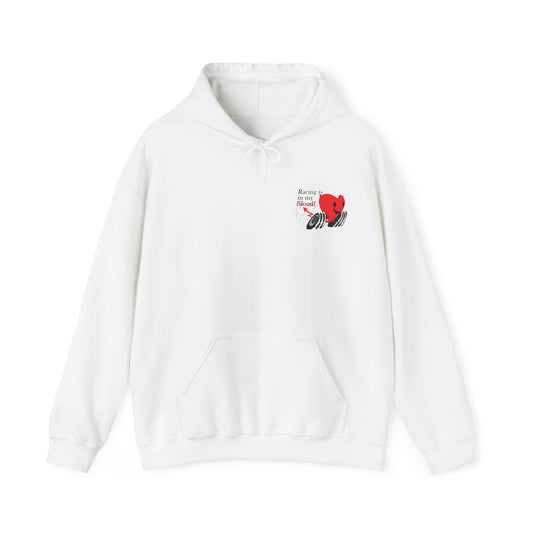 Redline a Day Keeps Mechanic Away (Back Side) Unisex Heavy Blend™ Hooded Sweatshirt in colors for Her