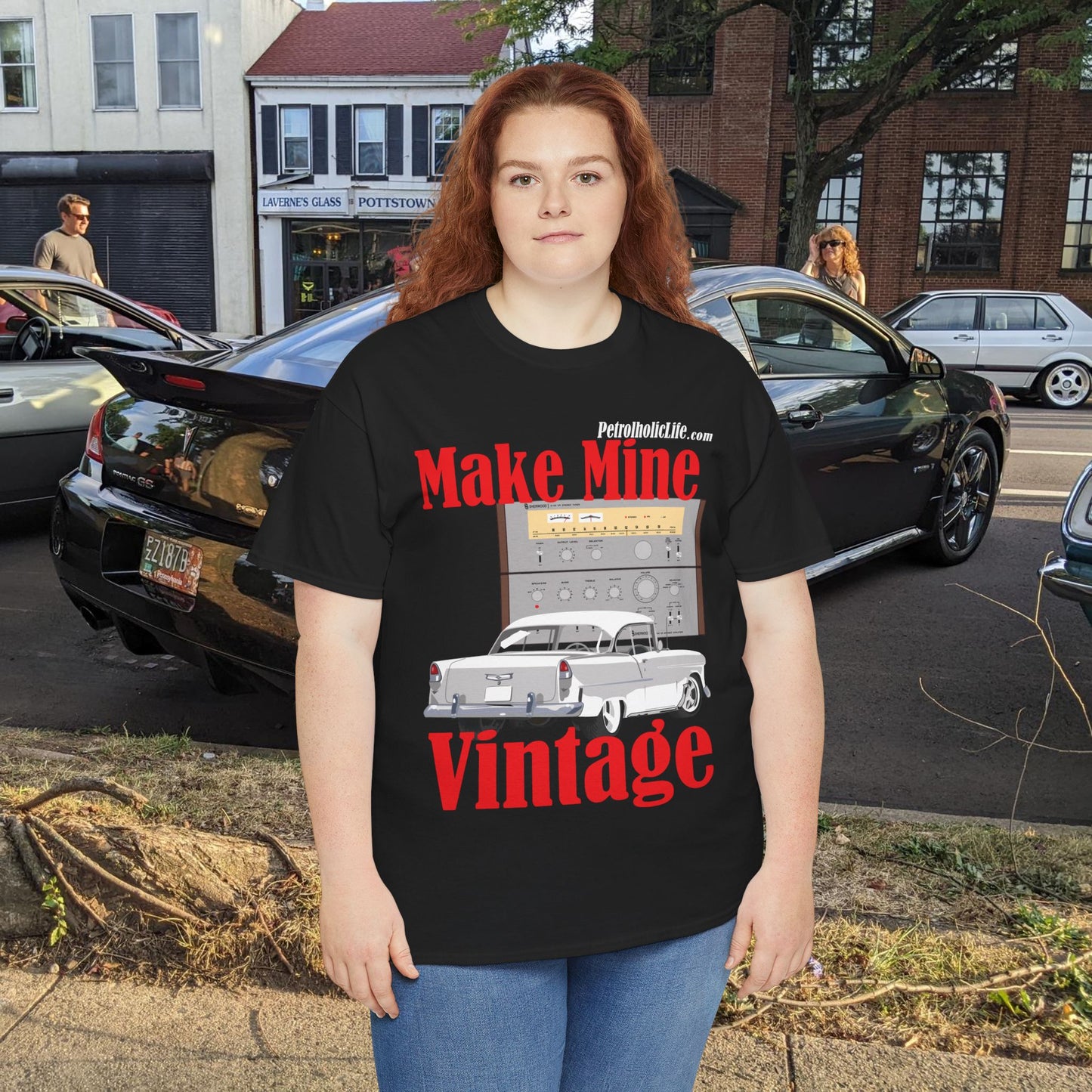Make Mine Vintage '55 Chev and Sherwood S702 - Unisex Heavy Cotton Tee