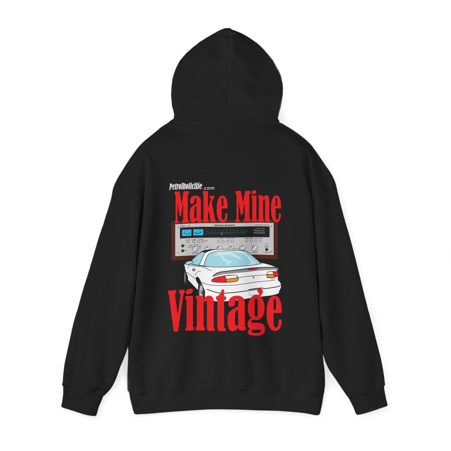 Make Mine Vintage '89 Camaro and Marantz Receiver (Back Side) Unisex Heavy Blend™ Hooded Sweatshirt