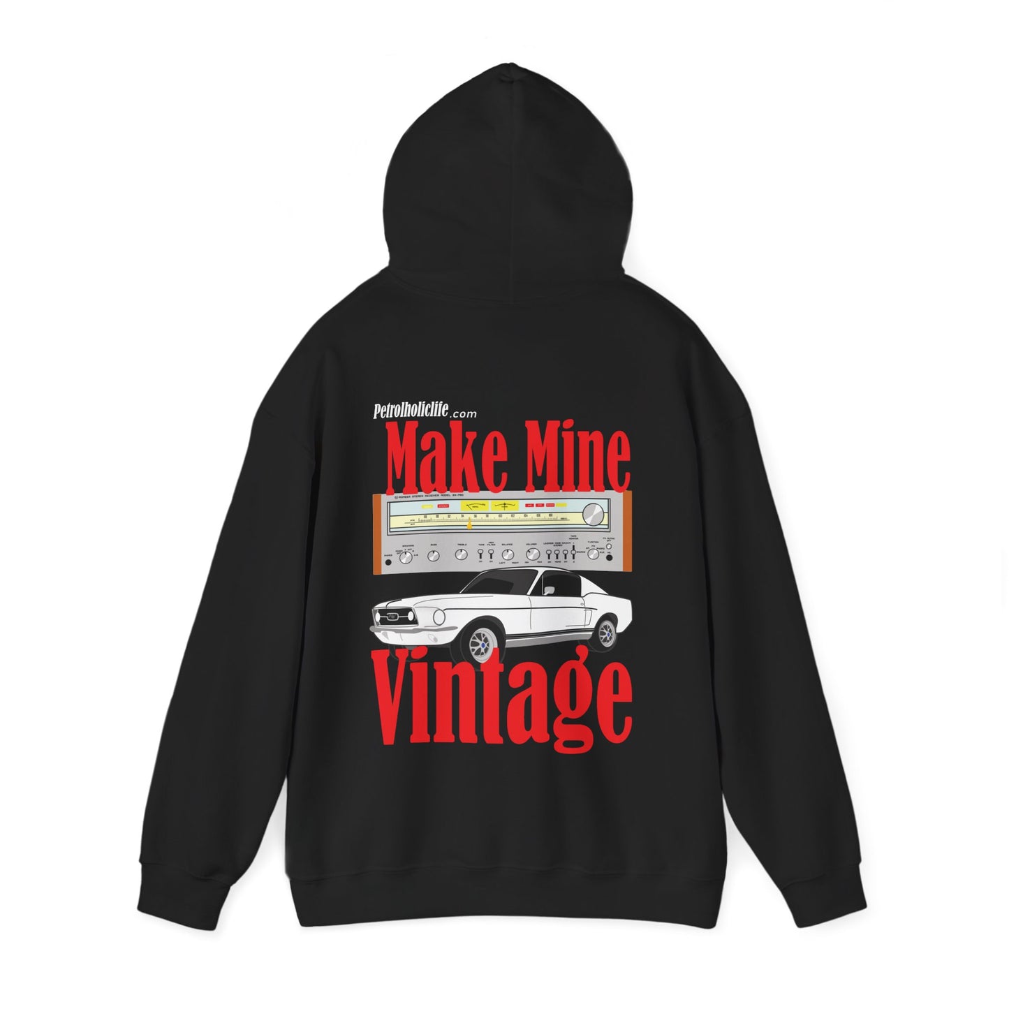 Make Mine Vintage '67 Mustang and Marantz Receiver (Back Side) Unisex Heavy Blend™ Hooded Sweatshirt