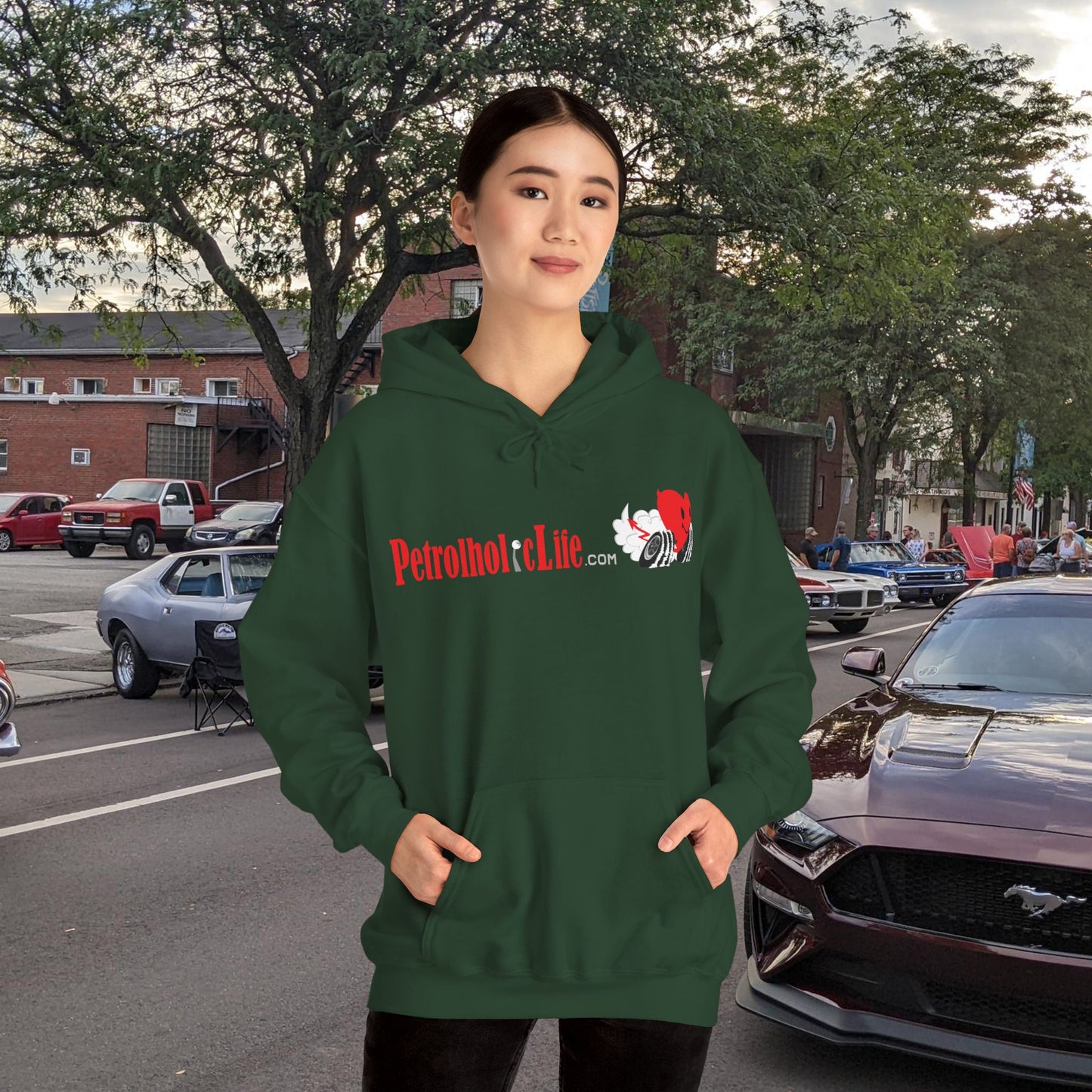A Redline a Day Keeps Mechanic Away (Back Side) Unisex Heavy Blend™ Hooded Sweatshirt for Her