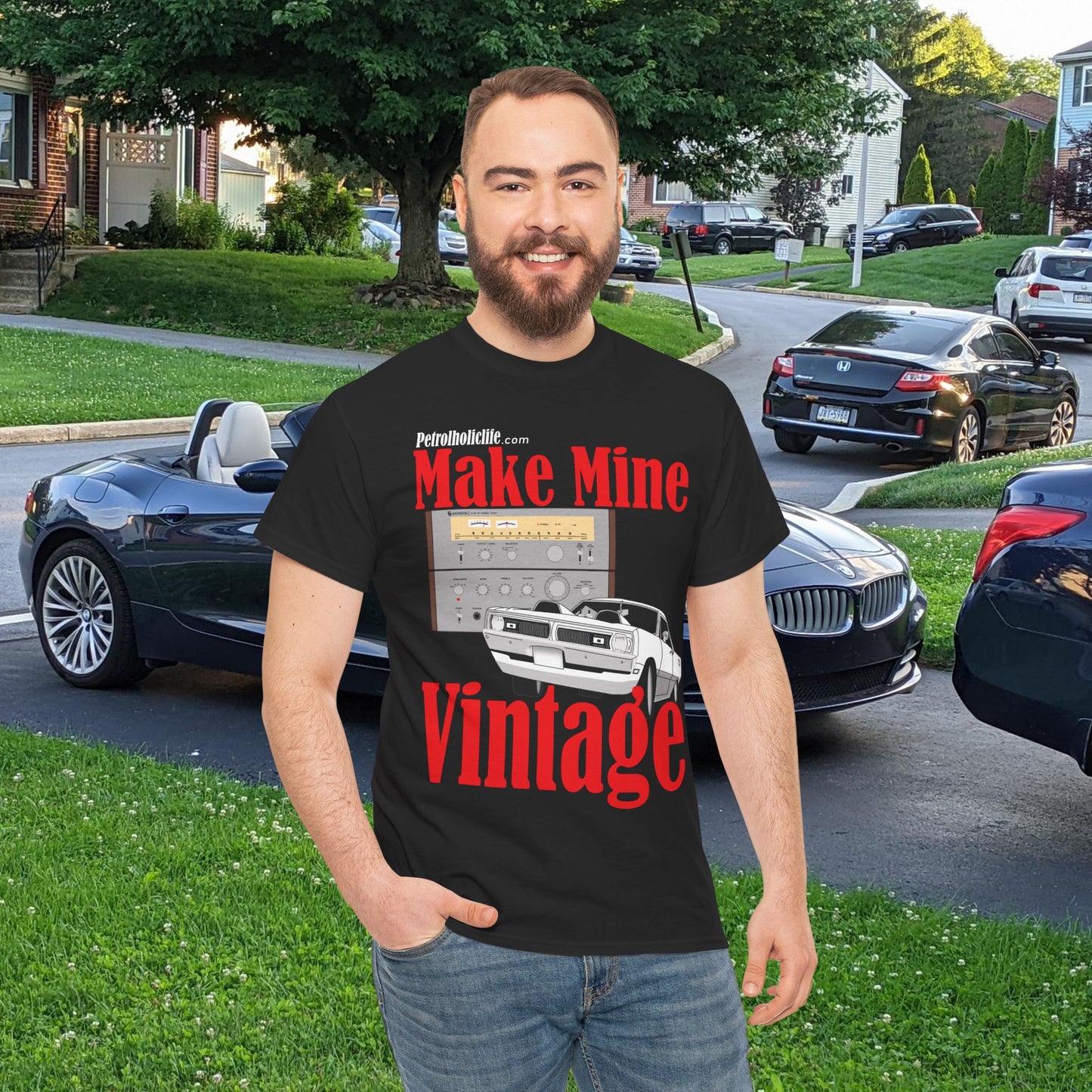 '70 Swinger and Make Mine Vintage Sherwood Stereo - Unisex Heavy Cotton Tee