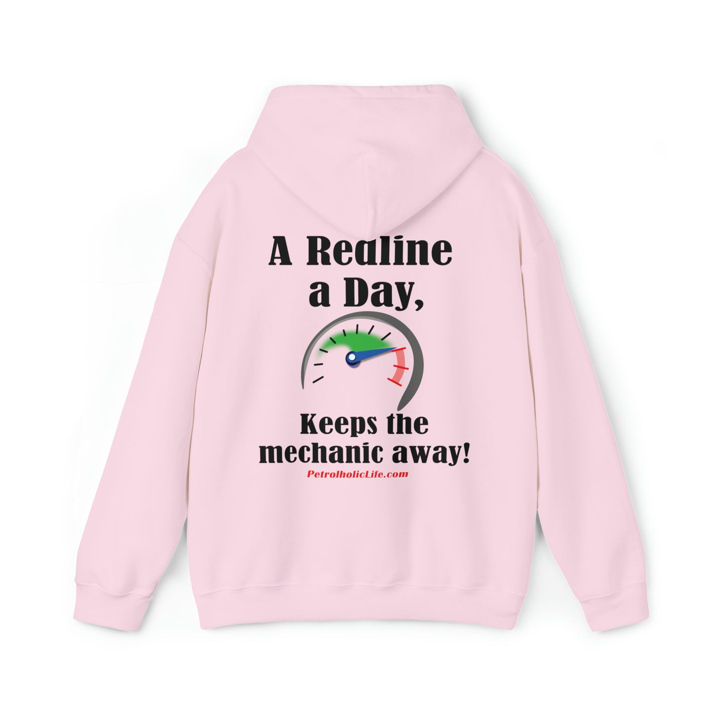 A Redline a Day Keeps Mechanic Away (Back Side) Unisex Heavy Blend™ Hooded Sweatshirt for Her