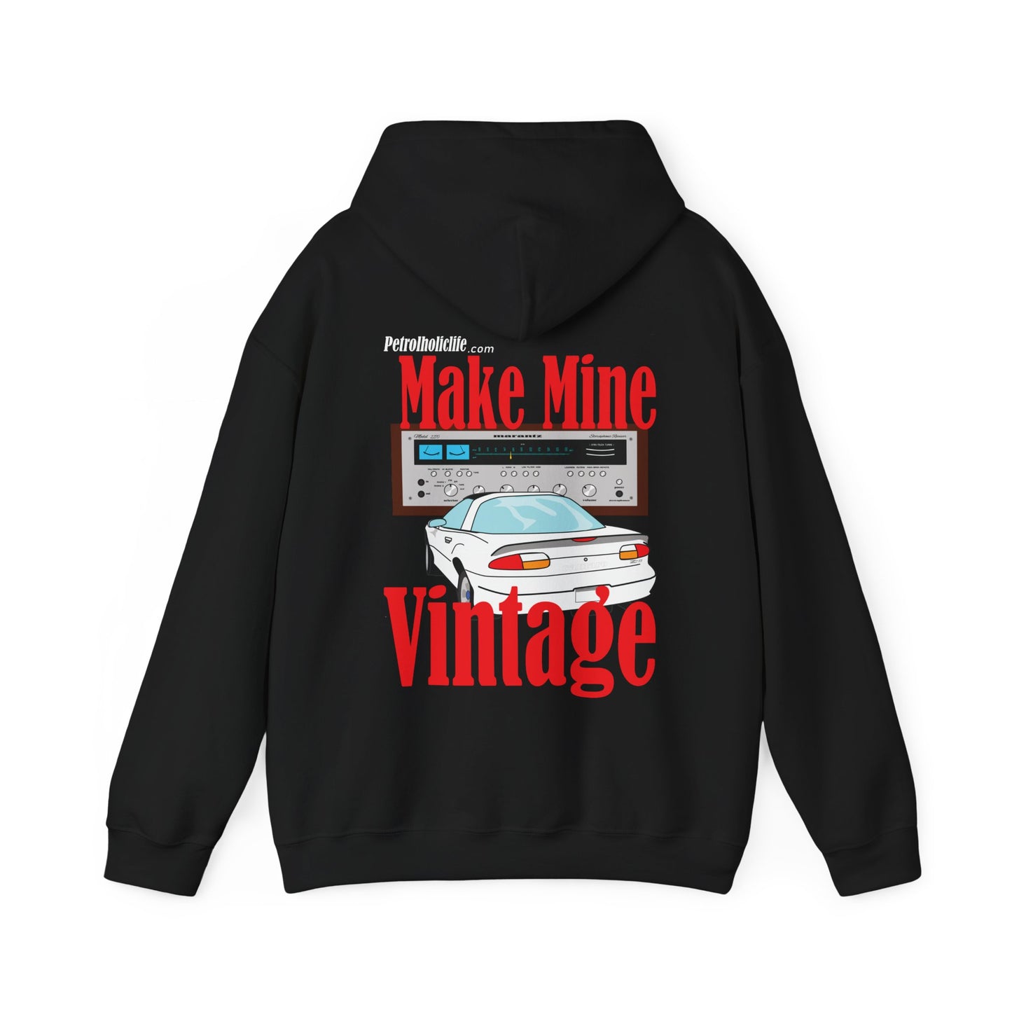 Make Mine Vintage '89 Camaro and Marantz Receiver (Back Side) Unisex Heavy Blend™ Hooded Sweatshirt
