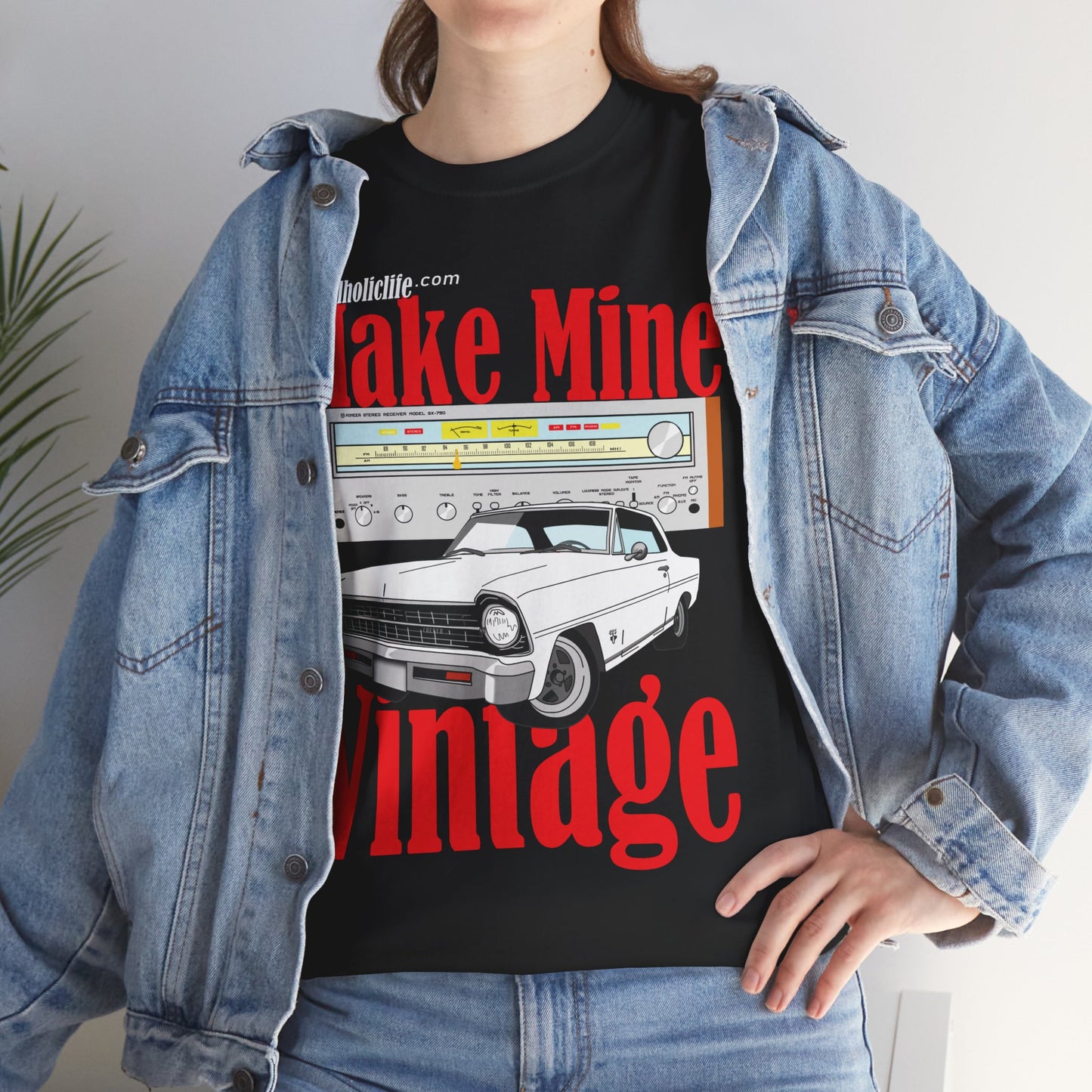 Make Mine Vintage Chev II and Pioneer Receiver - Unisex Heavy Cotton Tee