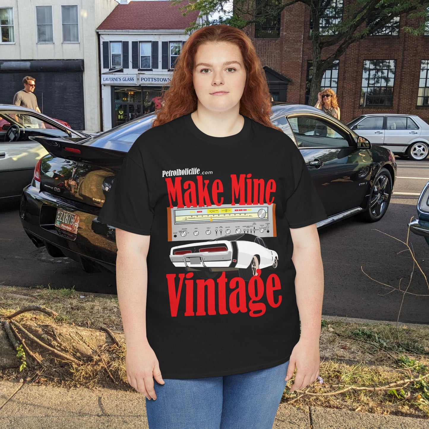 Make Mine Vintage '69 Charger and Pioneer Receiver - Unisex Heavy Cotton Tee