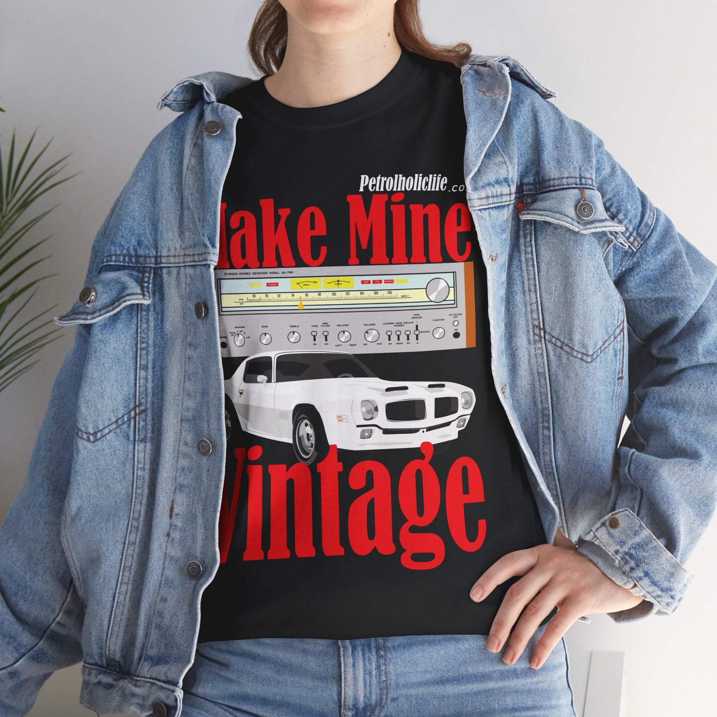 A Make Mine Vintage Formula Firebird and Pioneer Receiver - Unisex Heavy Cotton Tee
