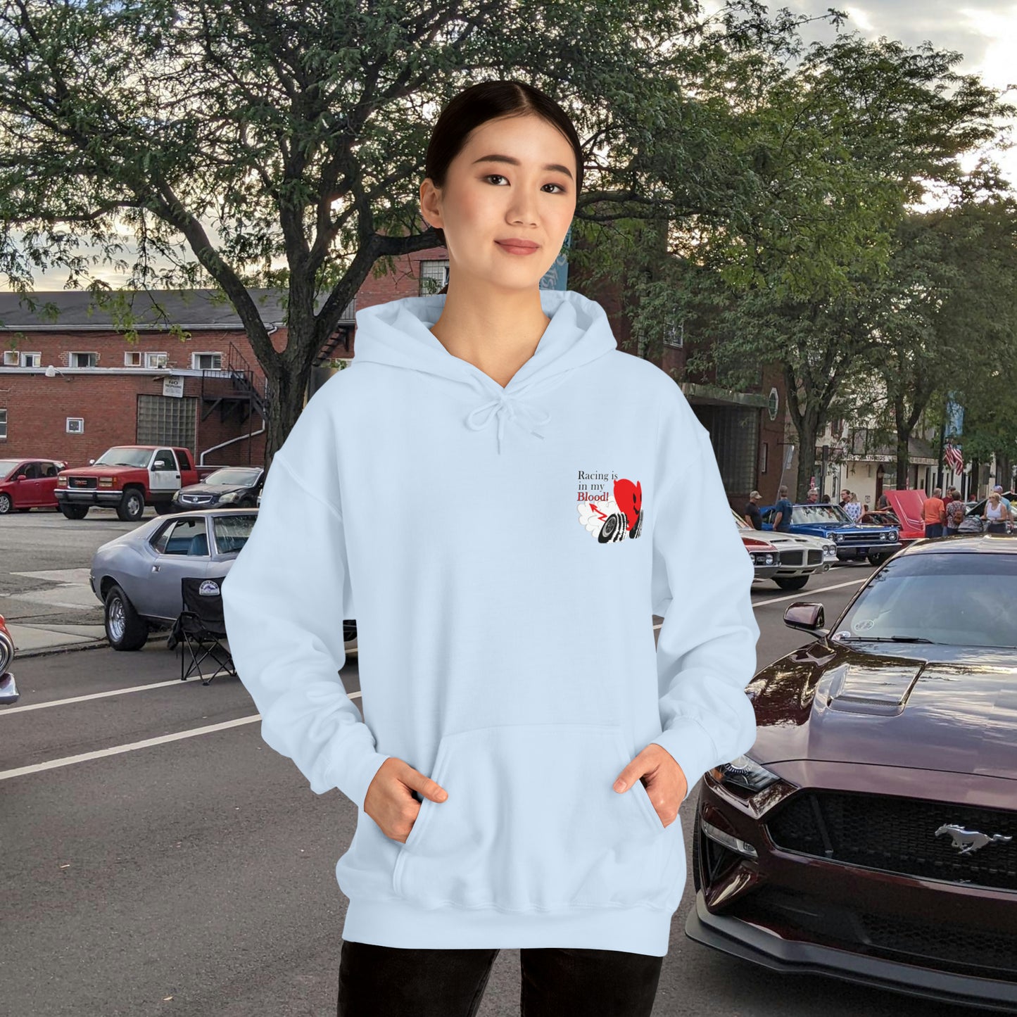 A Redline a Day Keeps Mechanic Away (Back Side) Unisex Heavy Blend™ Hooded Sweatshirt for Her