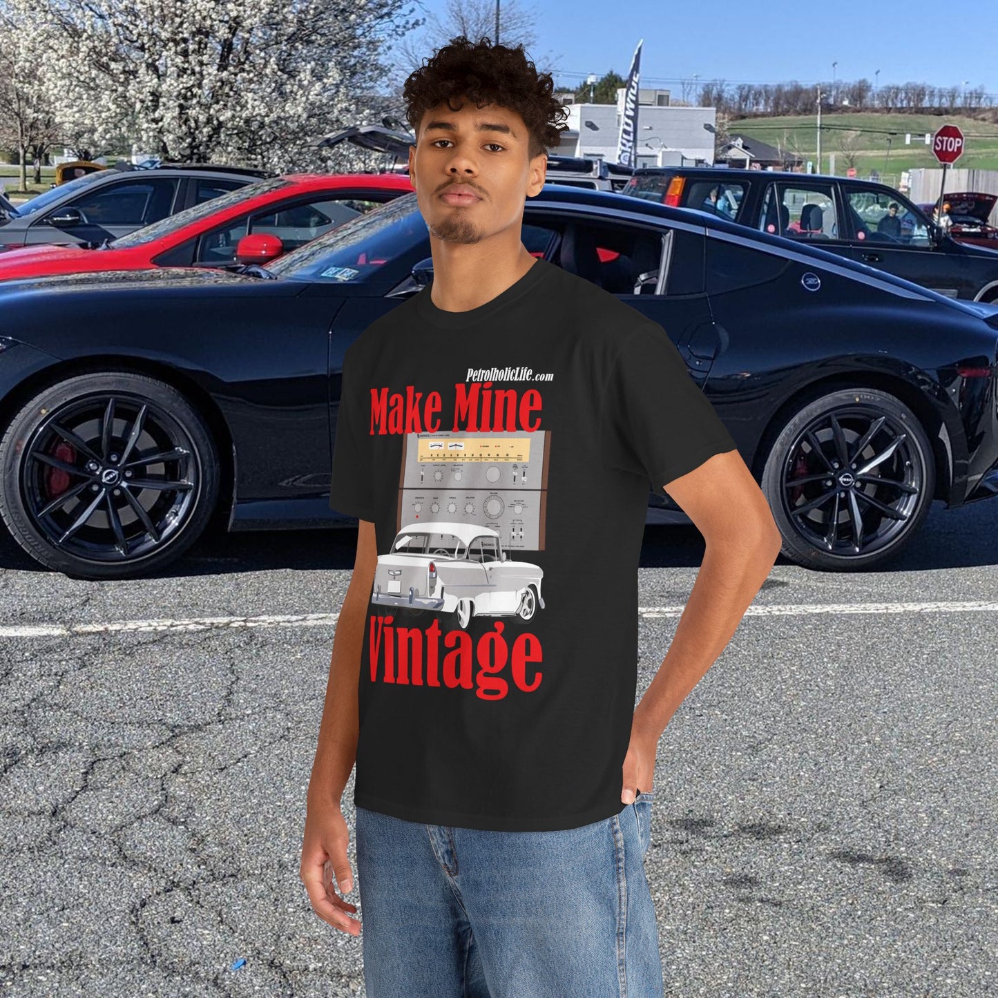 Make Mine Vintage '55 Chev and Sherwood S702 - Unisex Heavy Cotton Tee