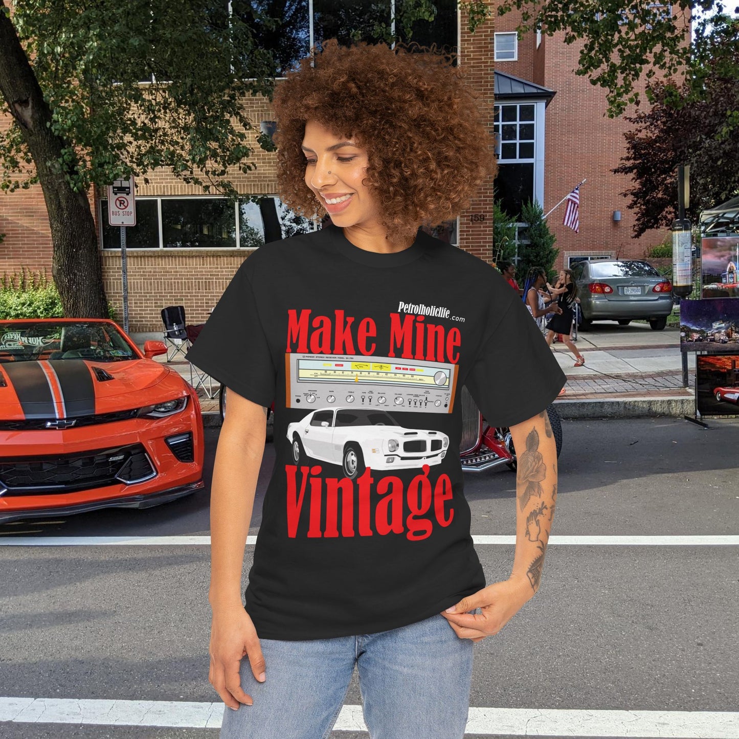 A Make Mine Vintage Formula Firebird and Pioneer Receiver - Unisex Heavy Cotton Tee