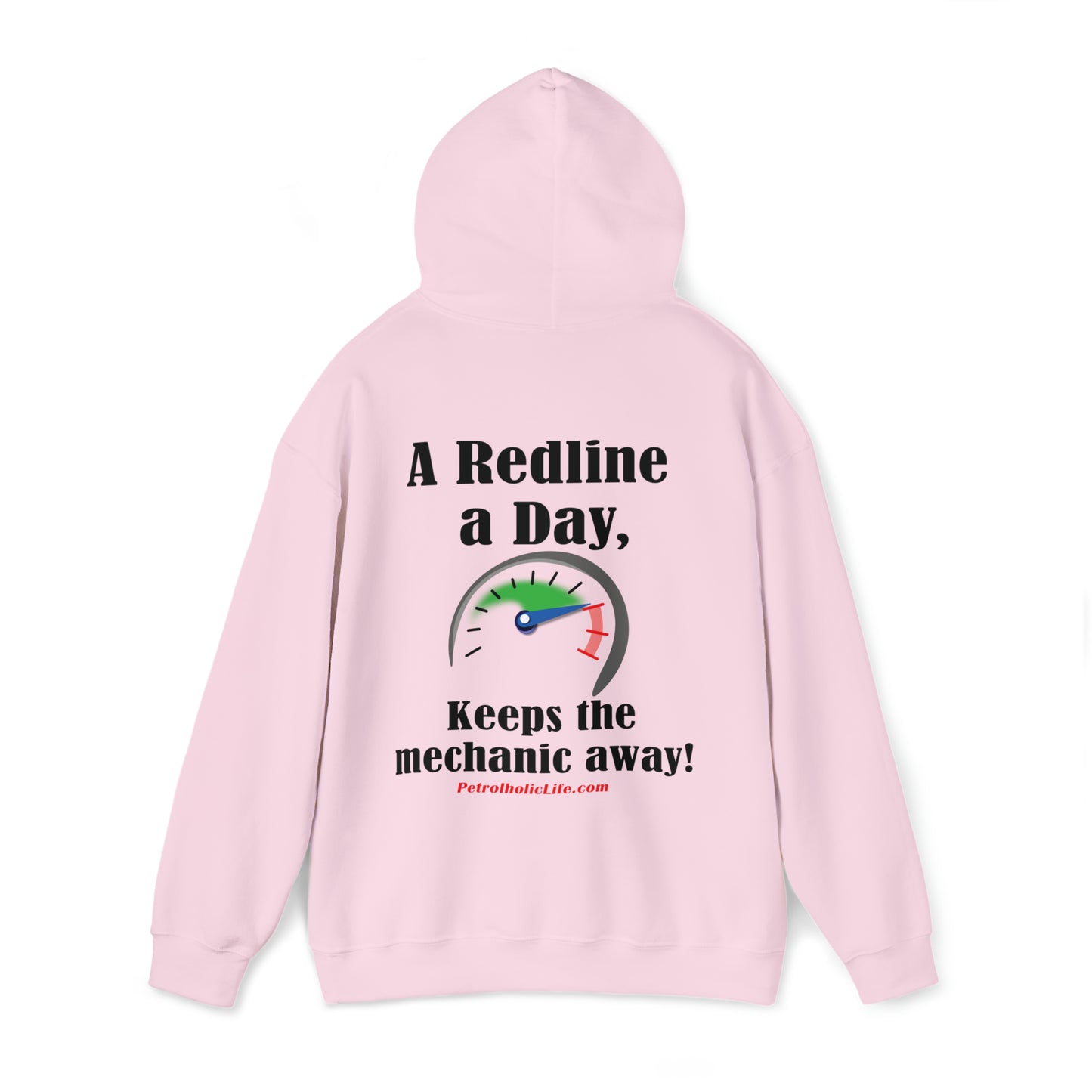 A Redline a Day Keeps Mechanic Away (Back Side) Unisex Heavy Blend™ Hooded Sweatshirt for Her