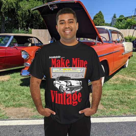 Make Mine Vintage '56 Chev and Pioneer Receiver - Unisex Heavy Cotton Tee
