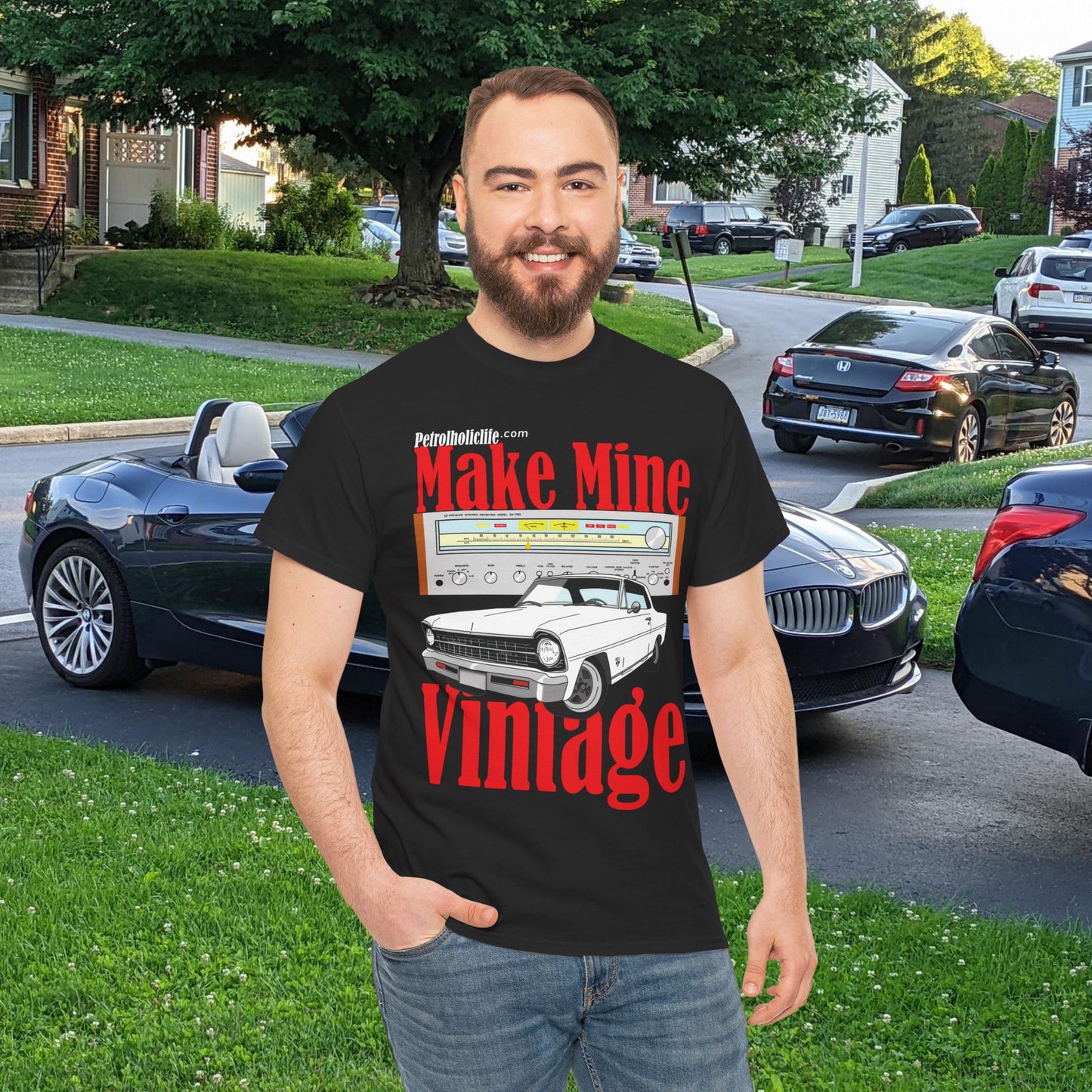 Make Mine Vintage Chev II and Pioneer Receiver - Unisex Heavy Cotton Tee