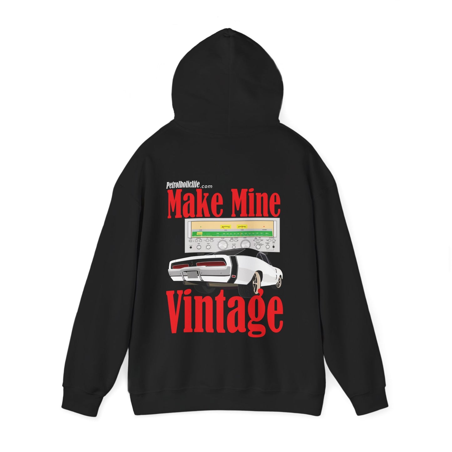 Make Mine Vintage '69 Charger and Sansui Receiver (Back Side) Unisex Heavy Blend™ Hooded Sweatshirt