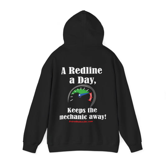 A Redline a Day Keeps Mechanic Away (Back Side) Unisex Heavy Blend™ Hooded Sweatshirt for Her