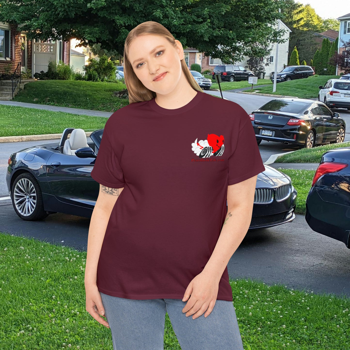 Racing Devilish Heart, also back side - Unisex Heavy Cotton Tee