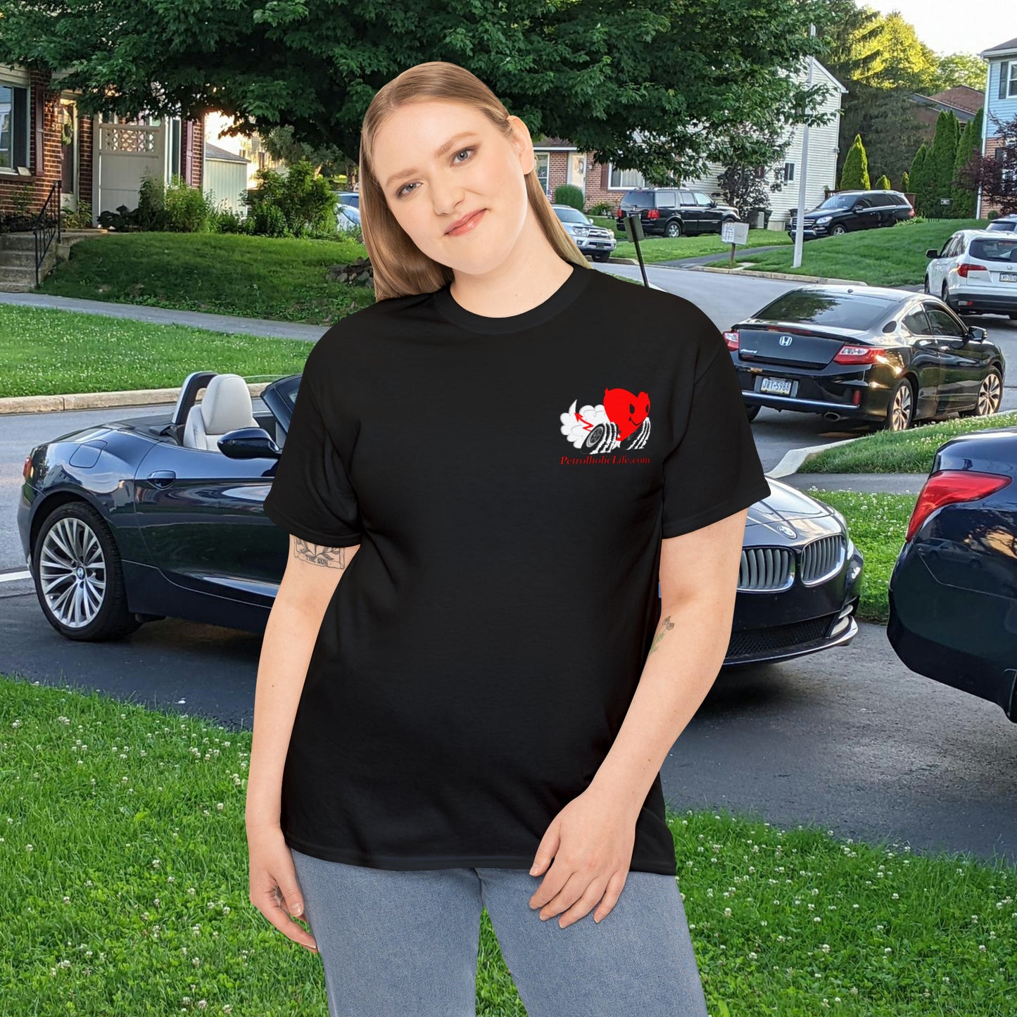 Racing Devilish Heart, also back side - Unisex Heavy Cotton Tee