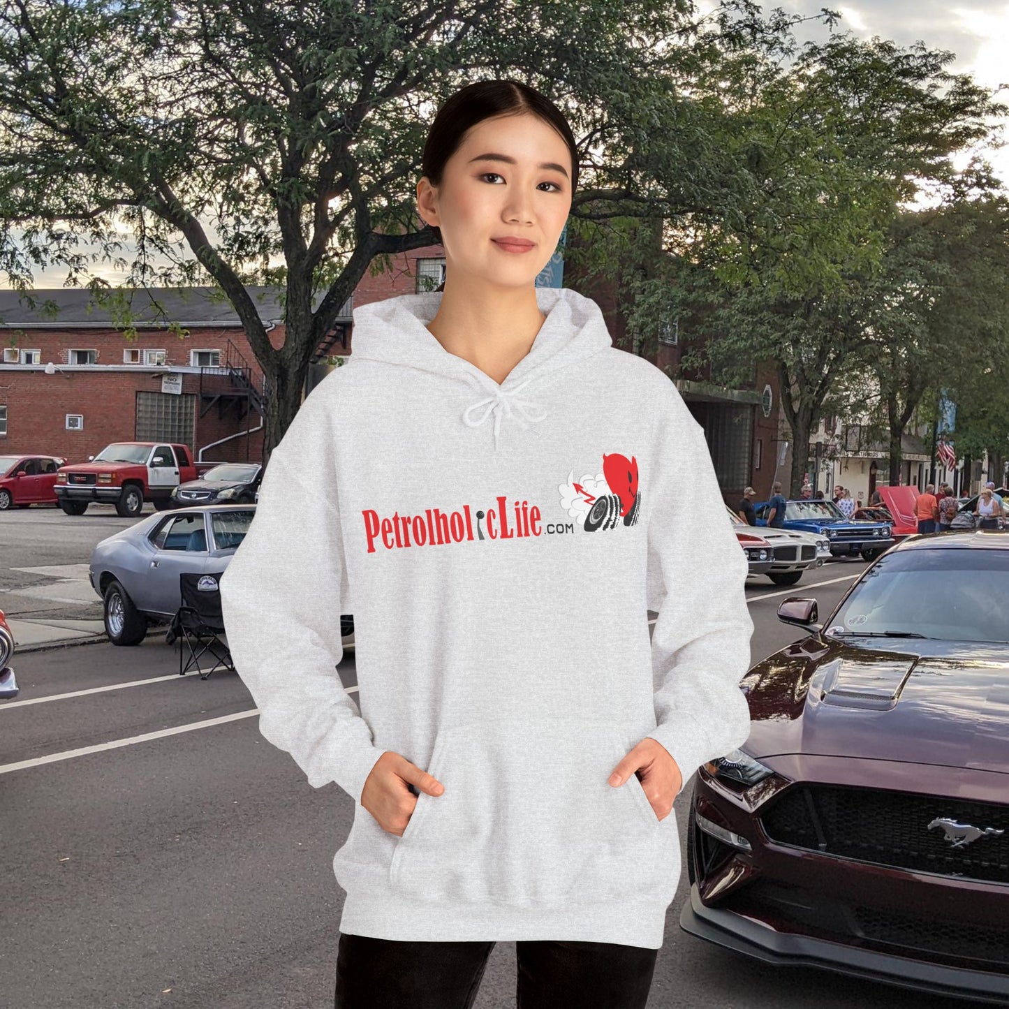 A Redline a Day Keeps Mechanic Away (Back Side) Unisex Heavy Blend™ Hooded Sweatshirt for Her