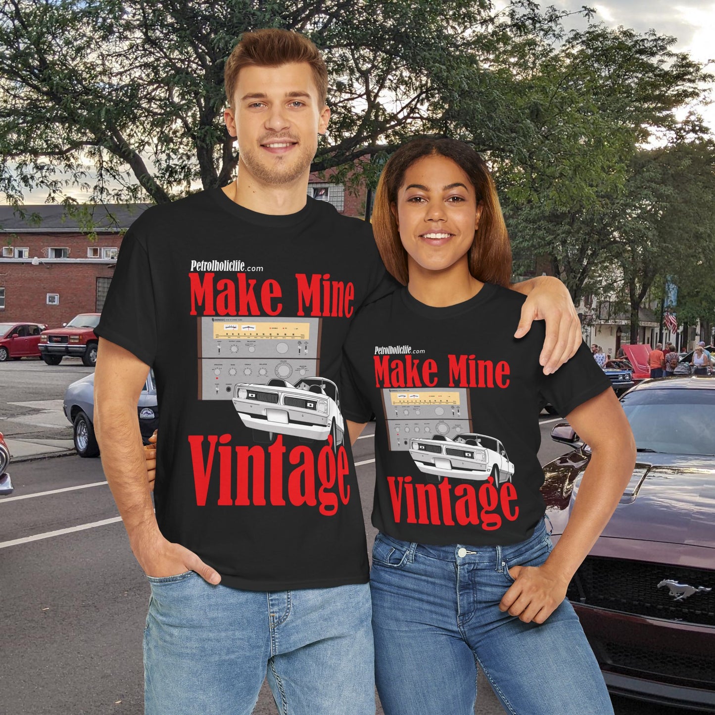 '70 Swinger and Make Mine Vintage Sherwood Stereo - Unisex Heavy Cotton Tee