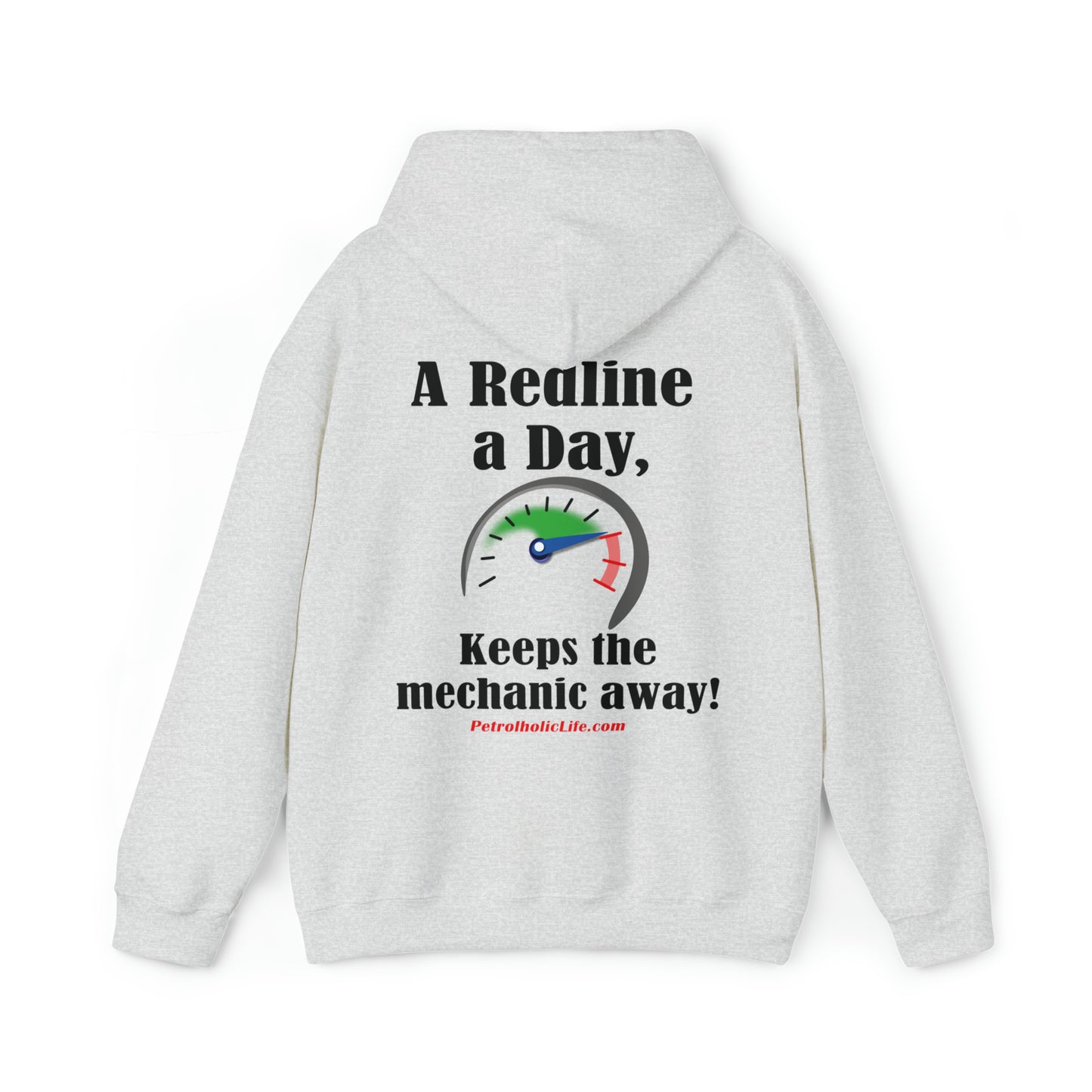 A Redline a Day Keeps Mechanic Away (Back Side) Unisex Heavy Blend™ Hooded Sweatshirt for Her