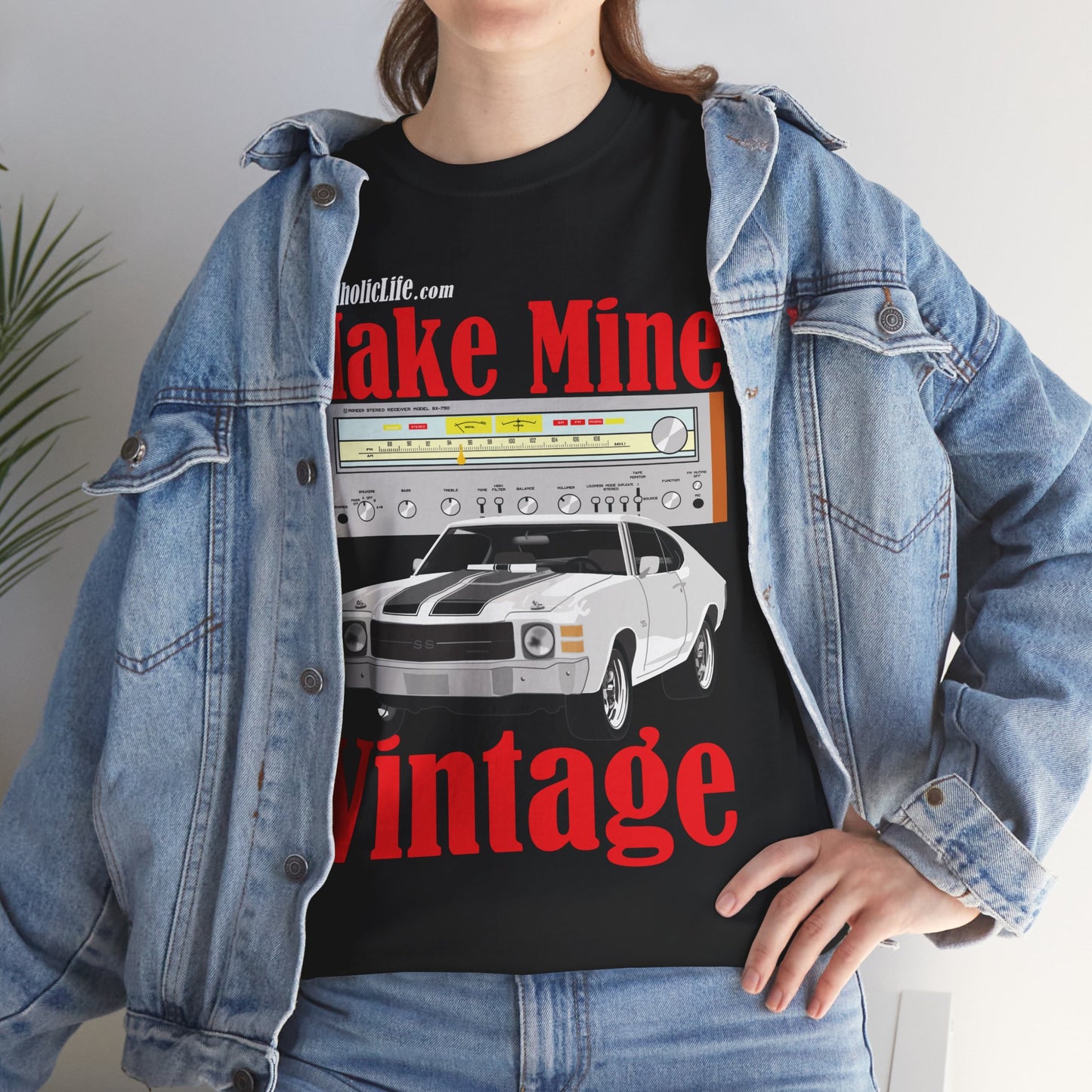 A Make Mine Vintage '70 Chevlle and Pioneer Receiver - Unisex Heavy Cotton Tee