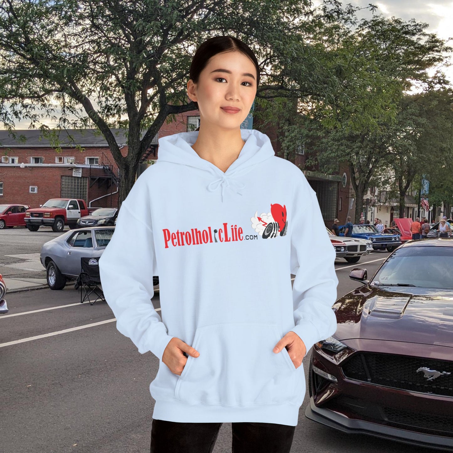 A Redline a Day Keeps Mechanic Away (Back Side) Unisex Heavy Blend™ Hooded Sweatshirt for Her