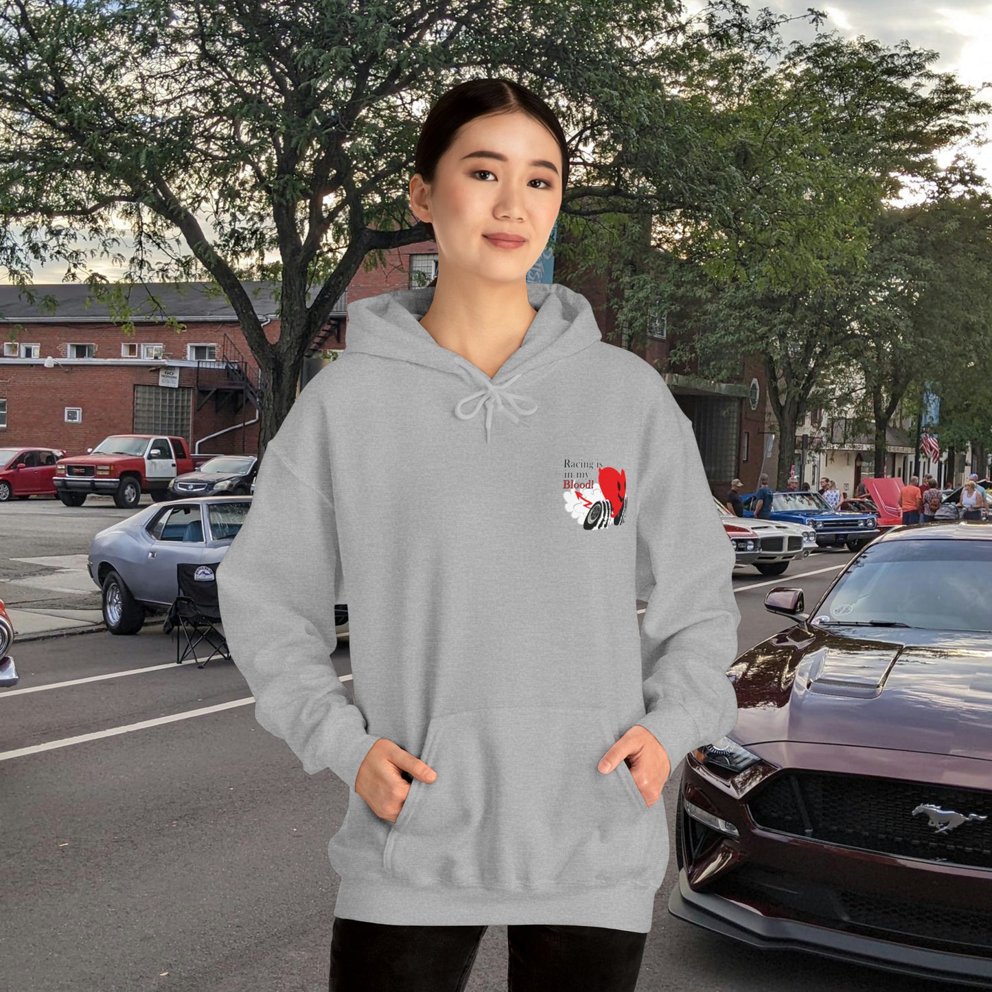 A Redline a Day Keeps Mechanic Away (Back Side) Unisex Heavy Blend™ Hooded Sweatshirt for Her